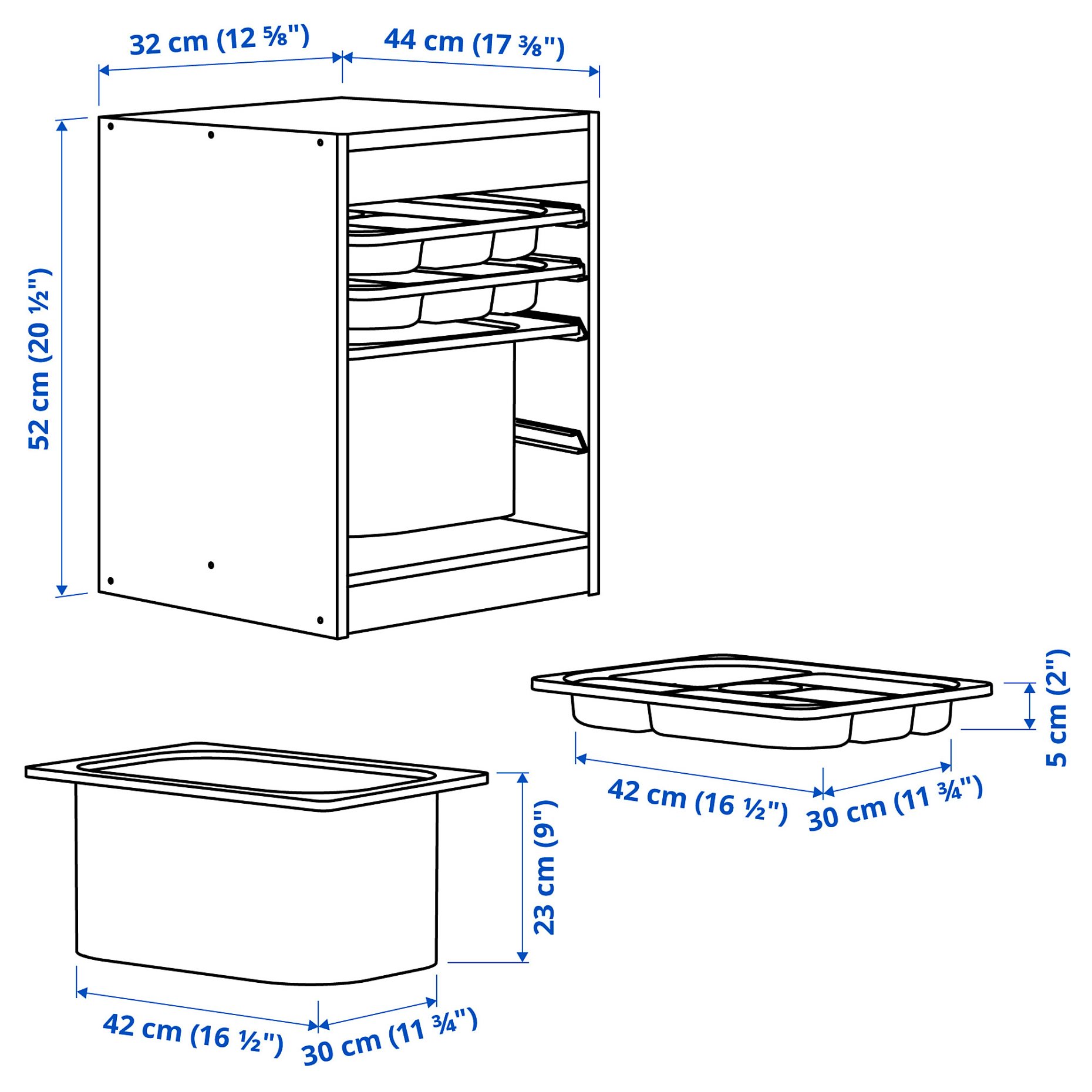 TROFAST, storage combination with box/trays, 32x44x52 cm, 595.256.28