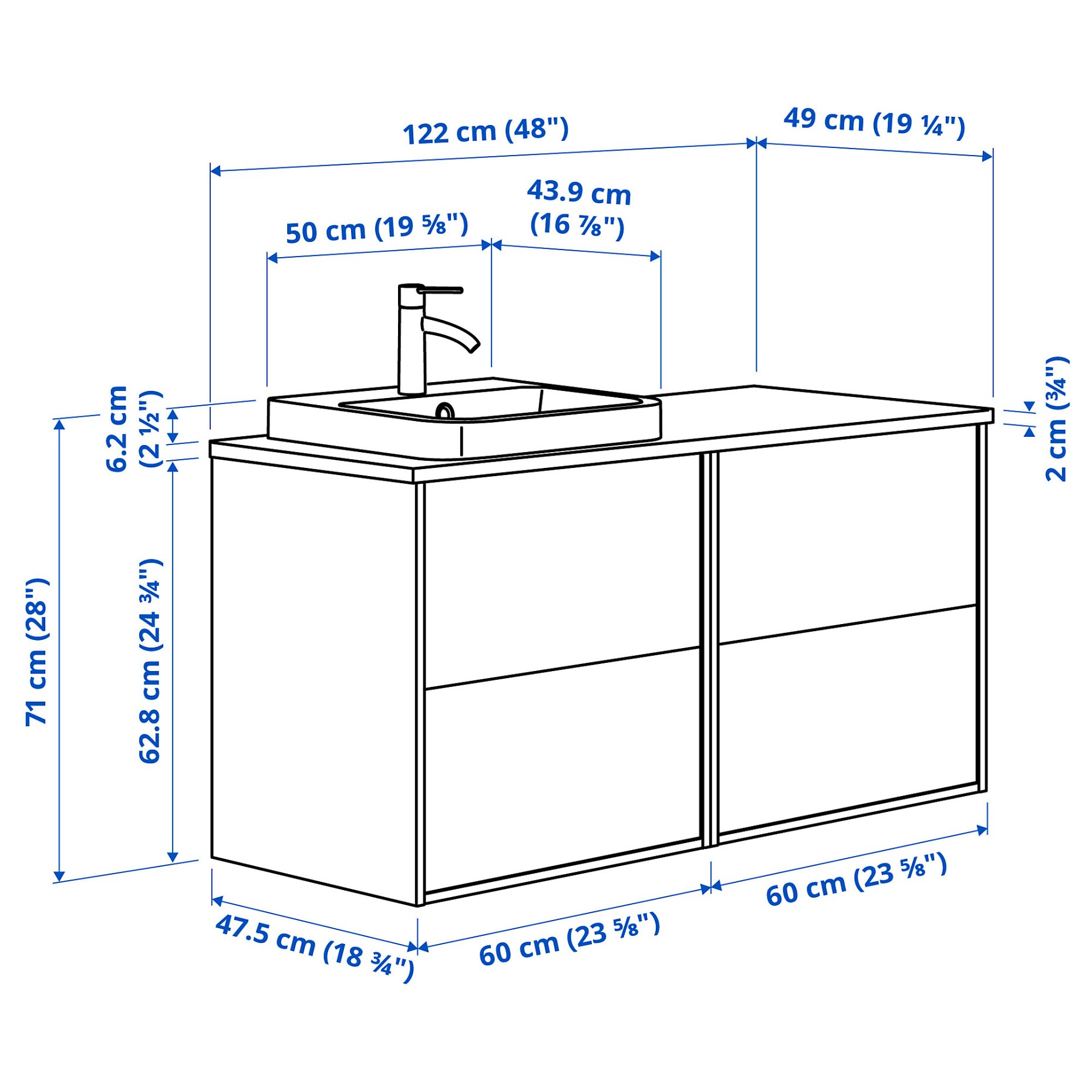 HAVBACK/ORRSJON, wash-stand/wash-basin/tap, 122x49x71 cm, 595.285.18