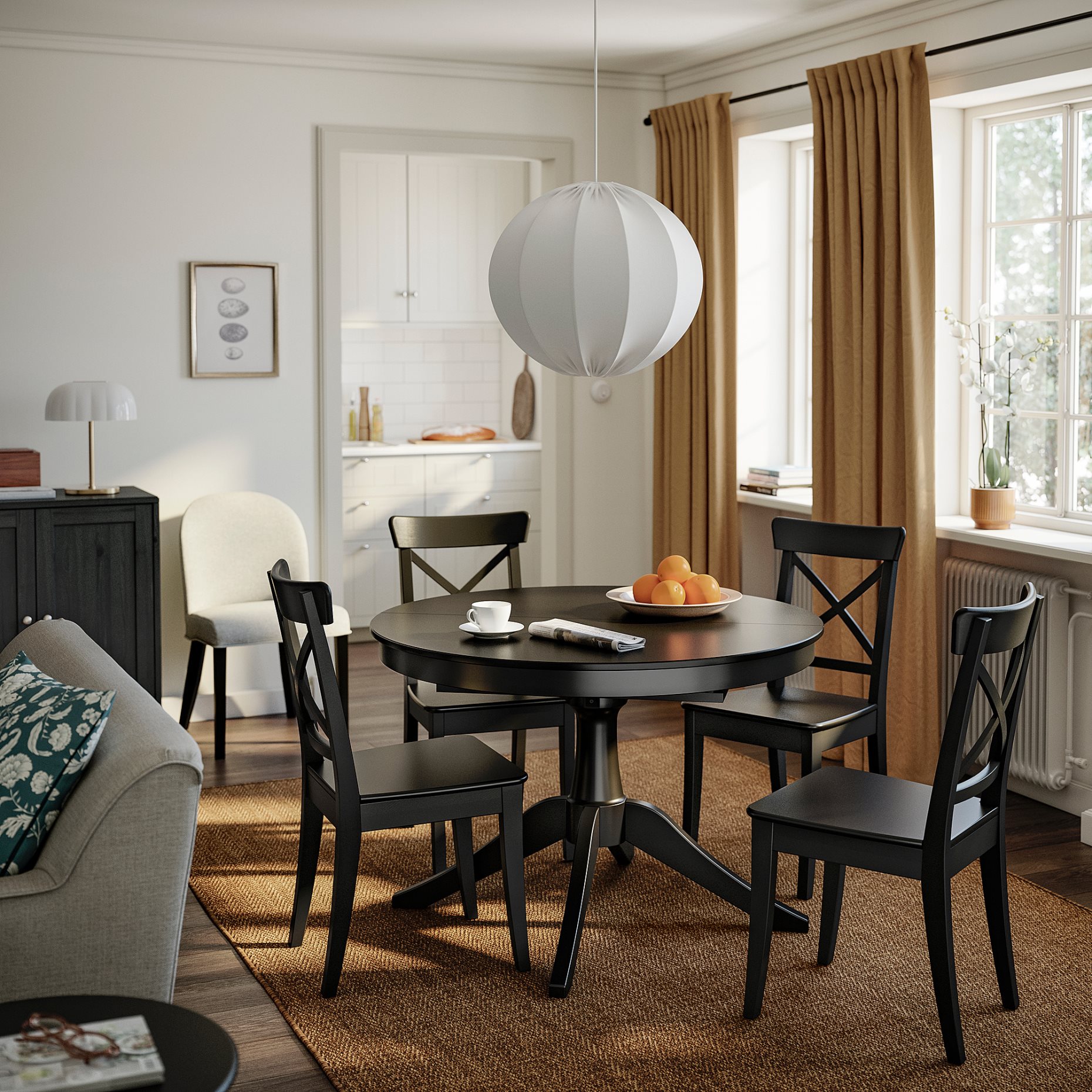 ROSENTORP, table and 4 chairs, 110/155 cm, 596.101.22