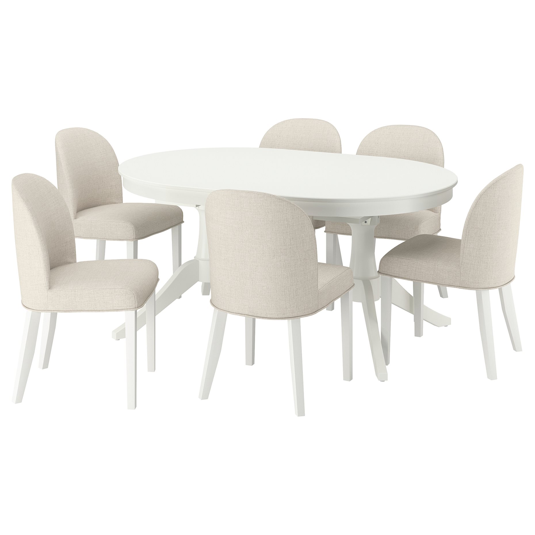 ROSENTORP, table and 6 chairs, 160/215x110 cm, 596.101.36