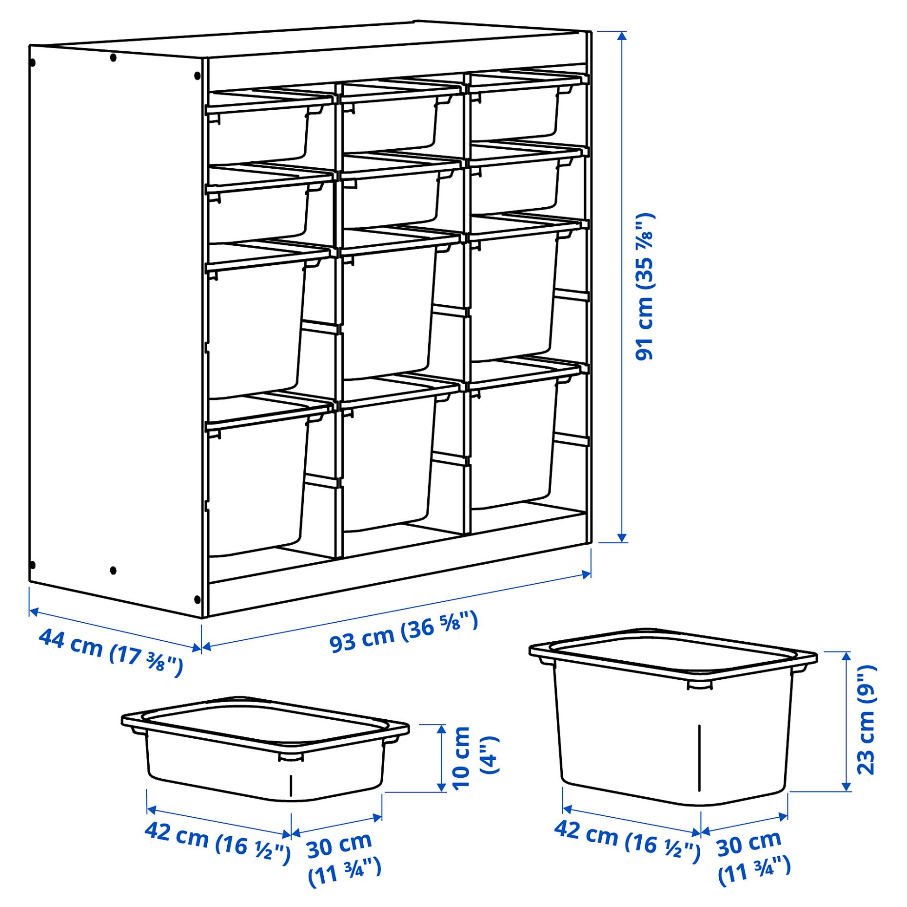 TROFAST, storage combination room divider with boxes, 93x44x91 cm, 596.125.74