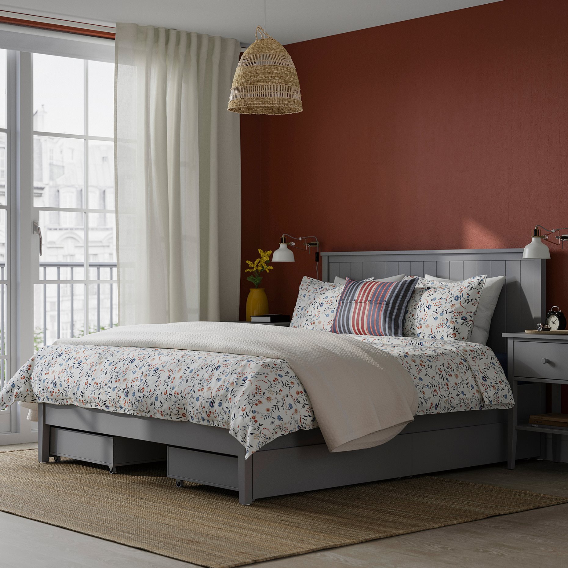 GULLABERG, bed frame with 4 storage boxes, 160x200 cm, 596.148.46