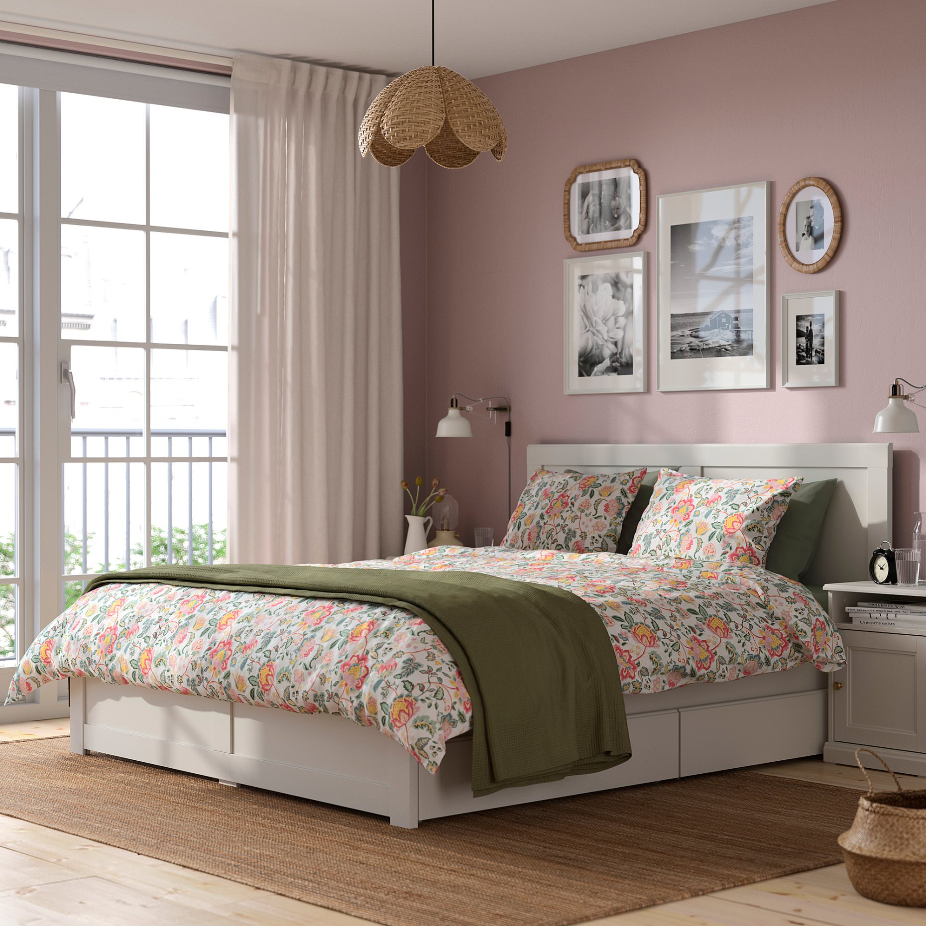 FÅGELFJÄLLET, bed frame with 4 storage boxes, 160x200 cm, 596.210.93