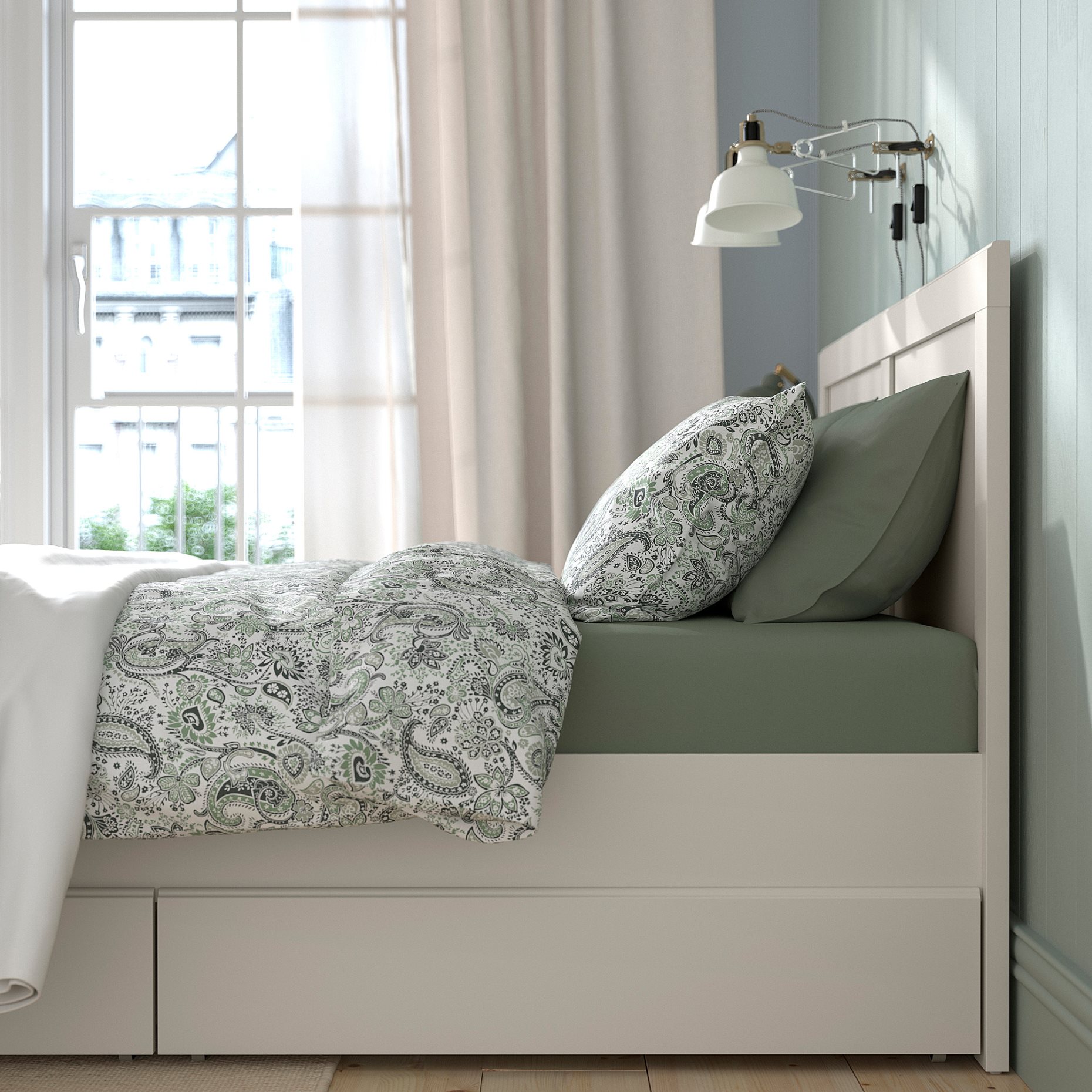 FÅGELFJÄLLET, bed frame with 4 storage boxes, 160x200 cm, 596.210.93