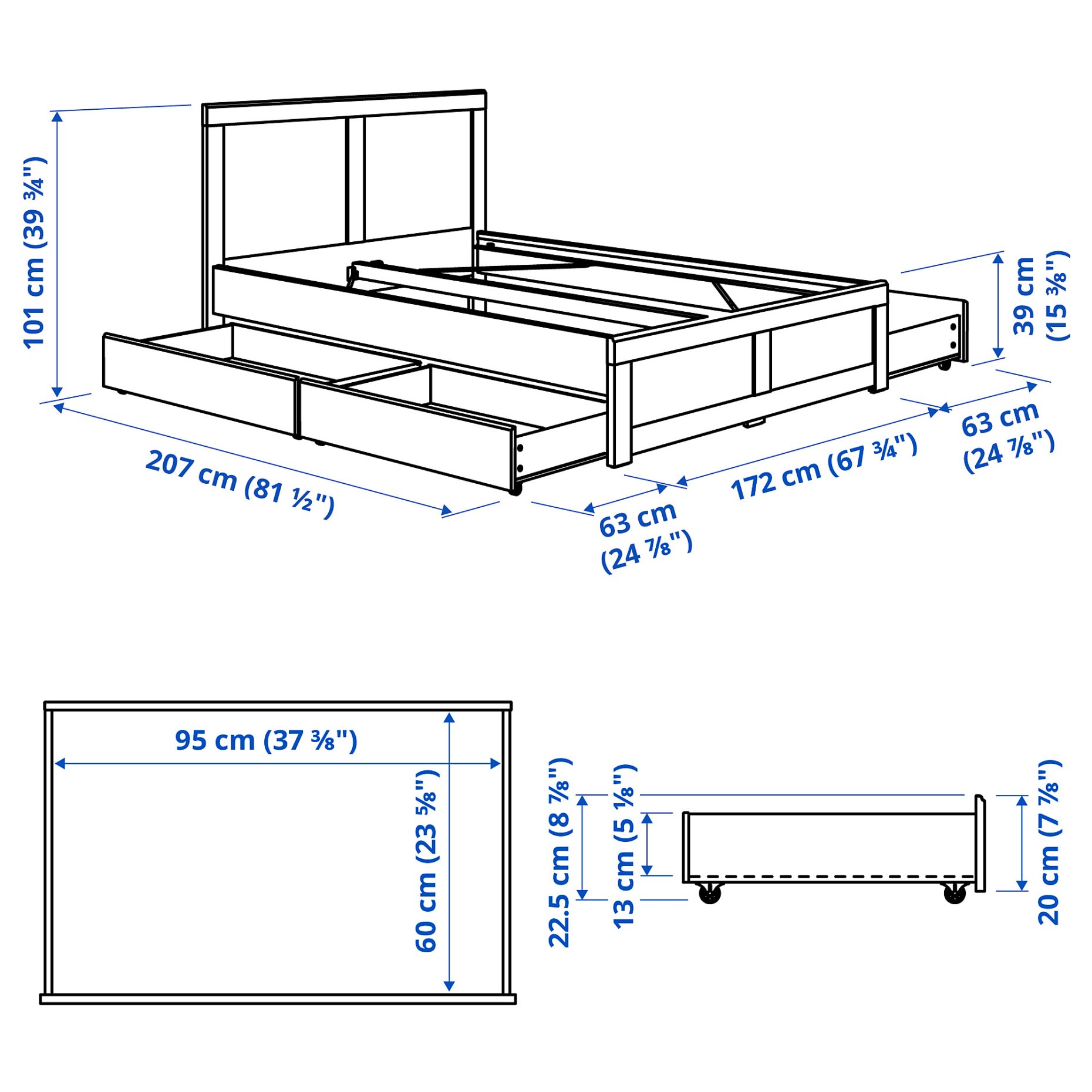 FÅGELFJÄLLET, bed frame with 4 storage boxes, 160x200 cm, 596.210.93
