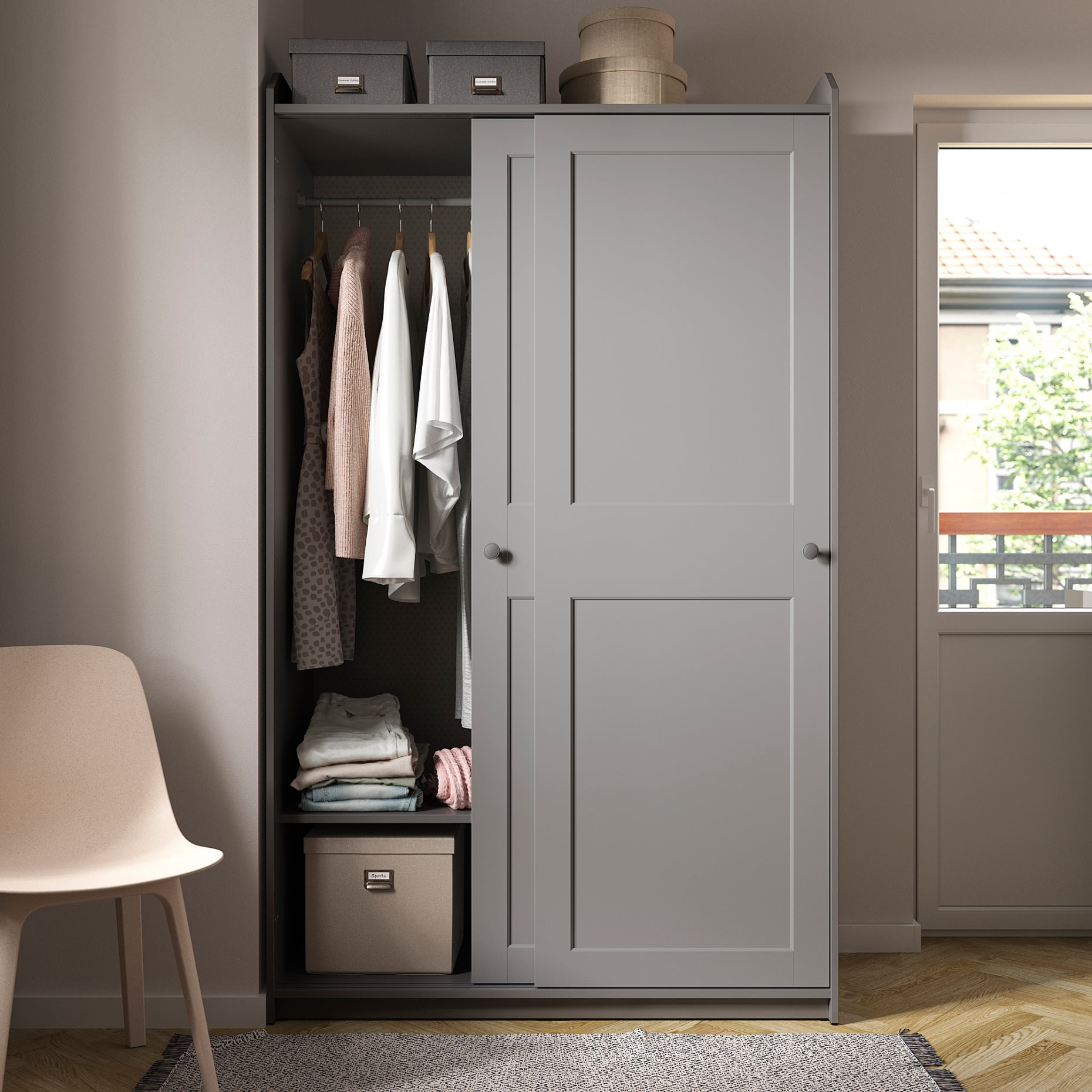 HAUGA, wardrobe with sliding doors, 118x55x199 cm, 604.072.71