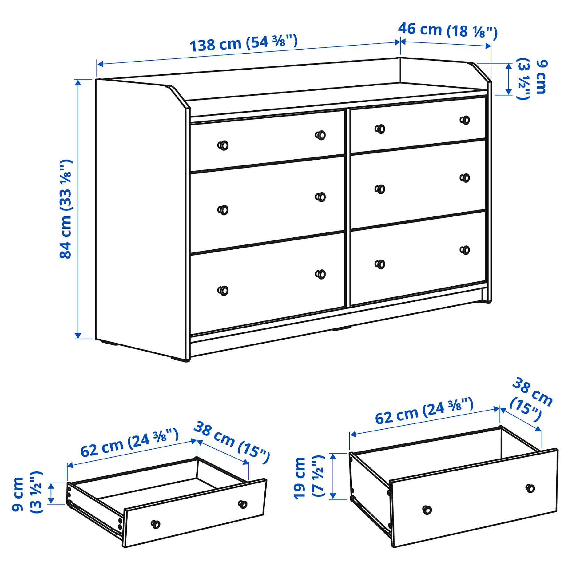 HAUGA, chest of 6 drawers, 138x84 cm, 604.592.36