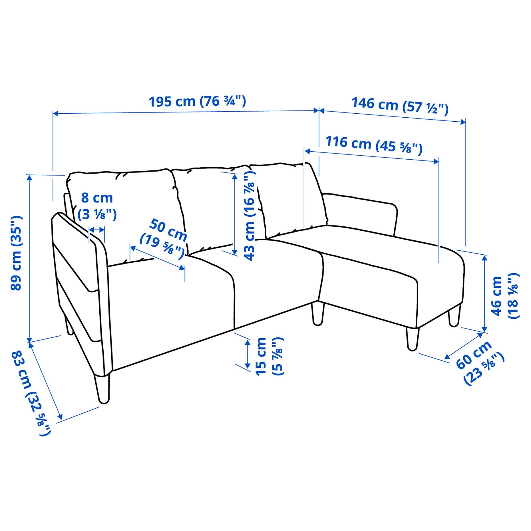 ANGERSBY, 3-seat sofa with chaise longue, 604.990.77
