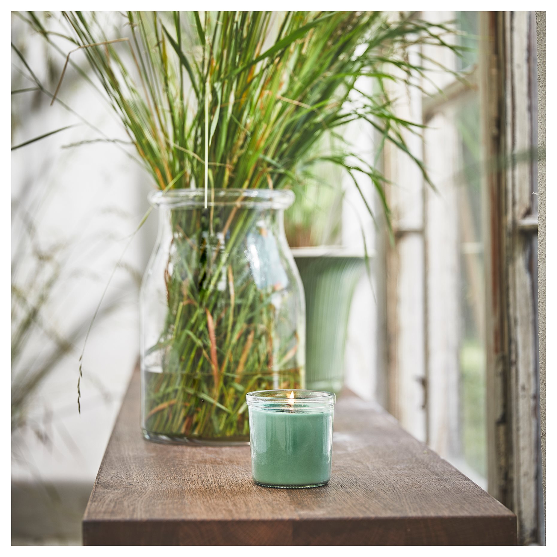 HEDERSAM, scented candle in glass/Fresh grass, 40 hr, 605.023.86