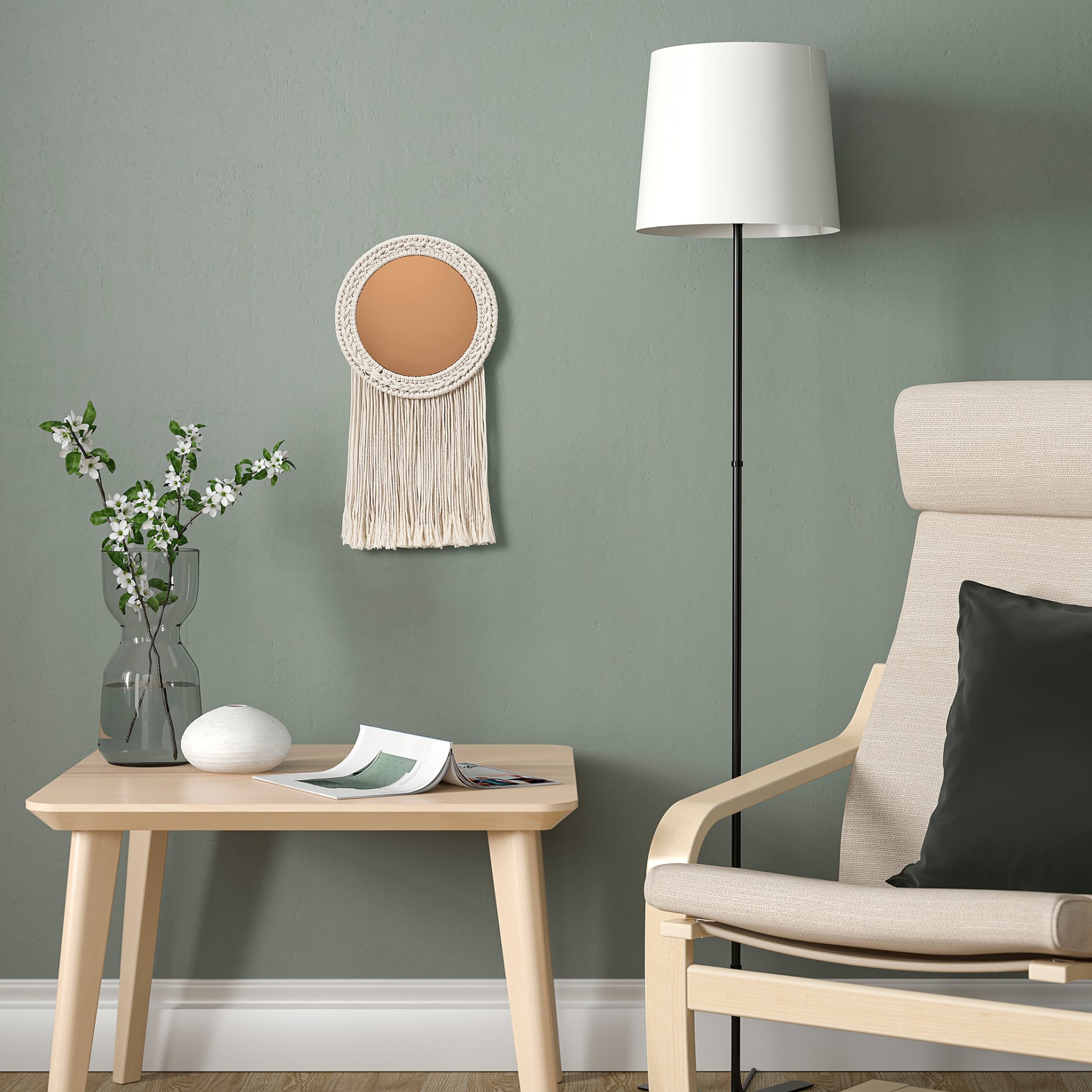 ENERGISKOG, decorative mirror with fringes, 26x48 cm, 605.380.74