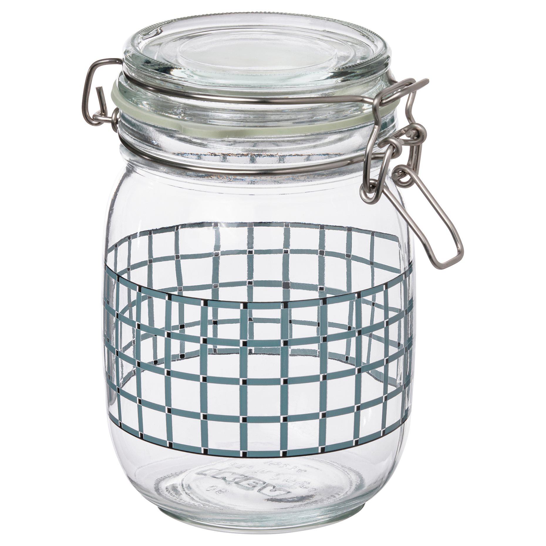 KORKEN, jar with lid/check pattern, 1 l, 605.646.85