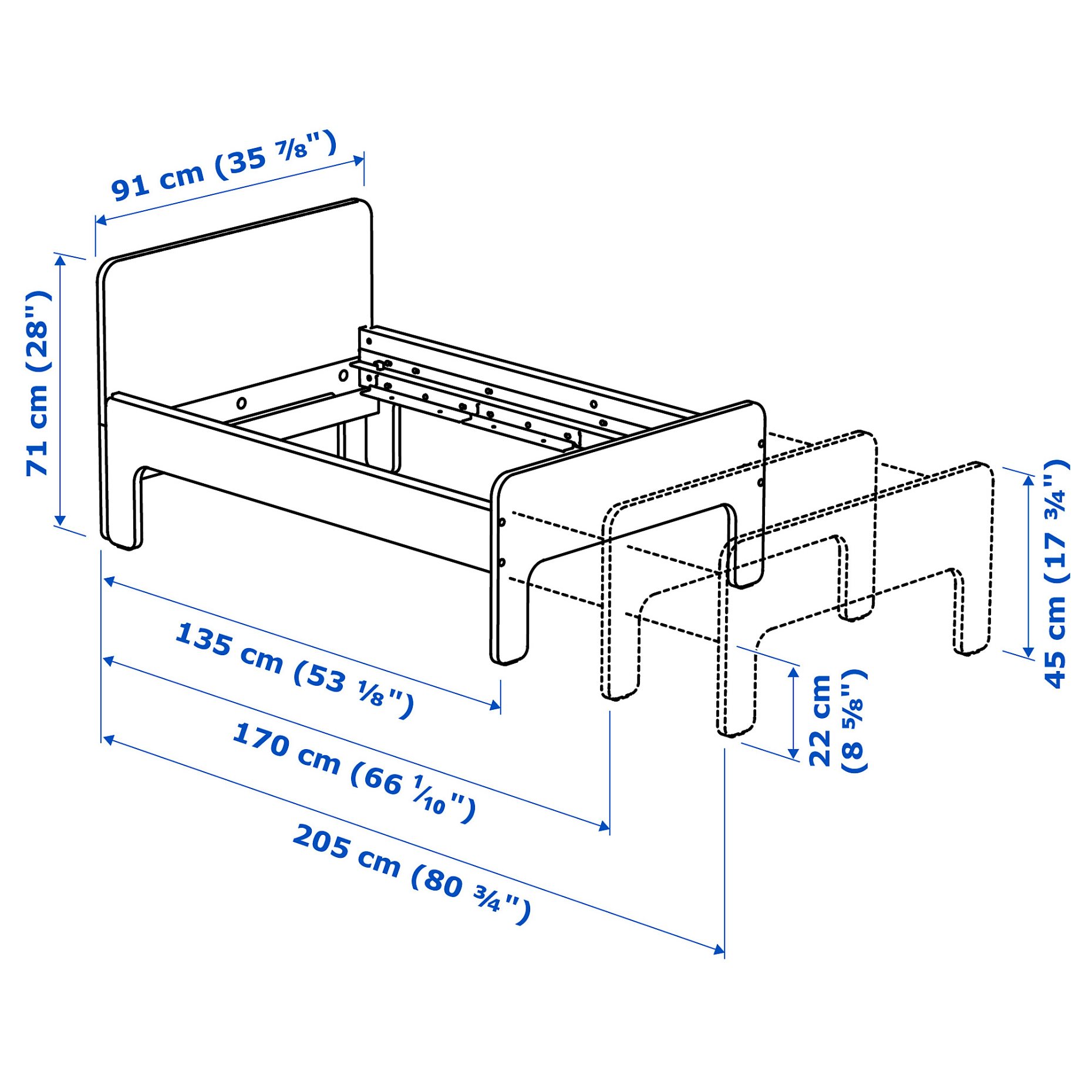 SLAKT, extendable bed frame with slatted bed base, 693.266.09