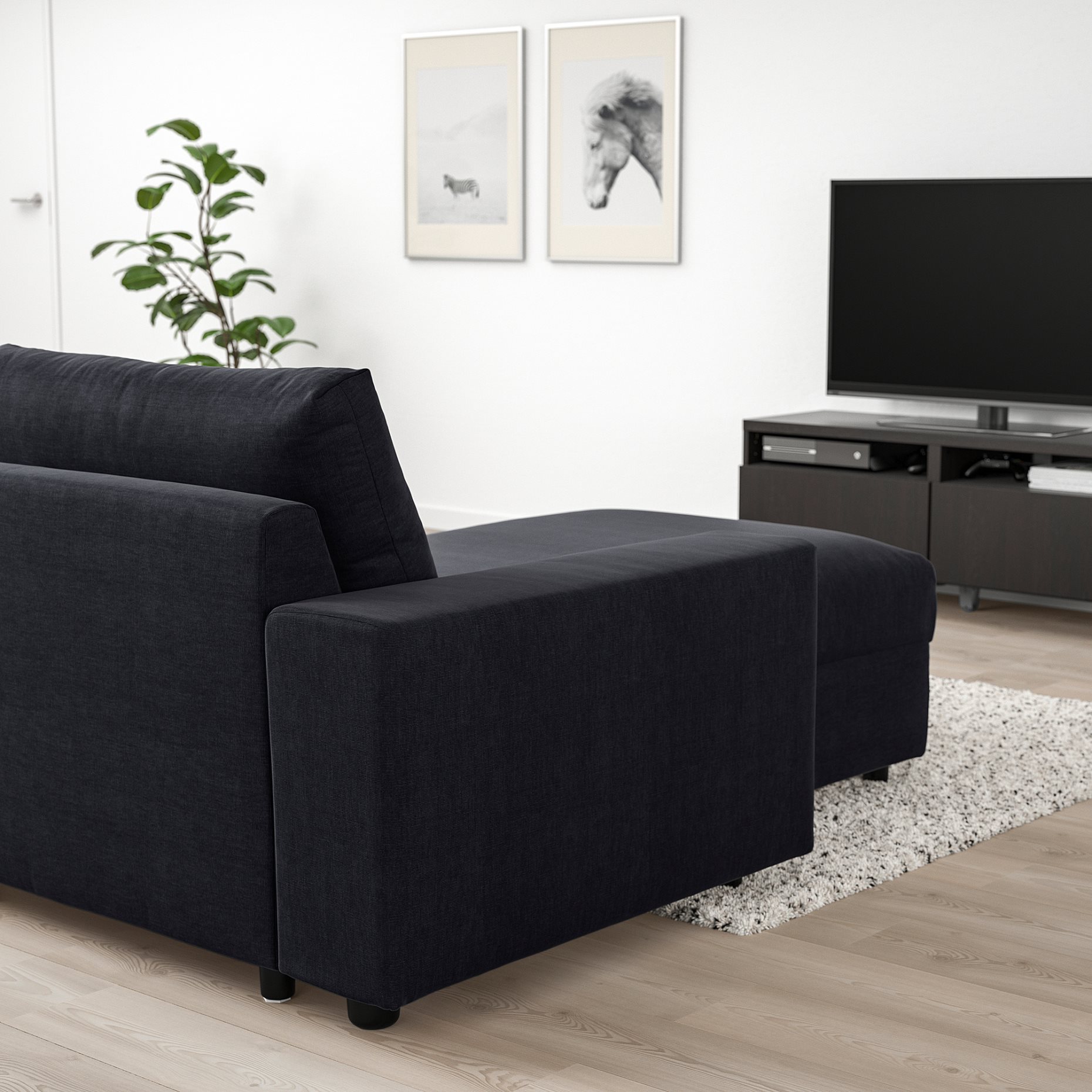 VIMLE, 3-seat sofa with chaise longue with wide armrests, 694.014.58