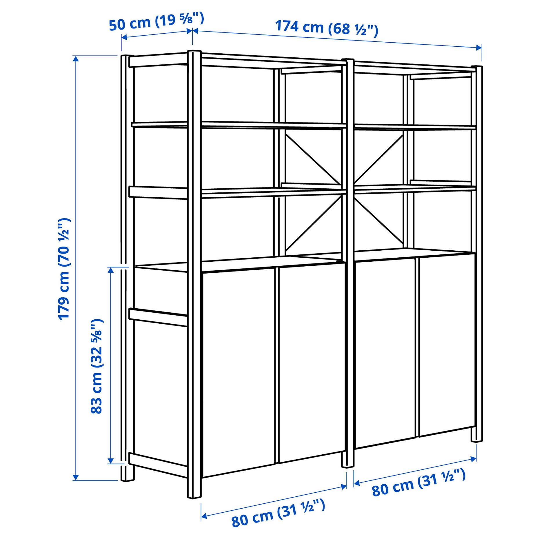 IVAR, 2 sections/shelves/cabinet, 174x50x179 cm, 694.070.59