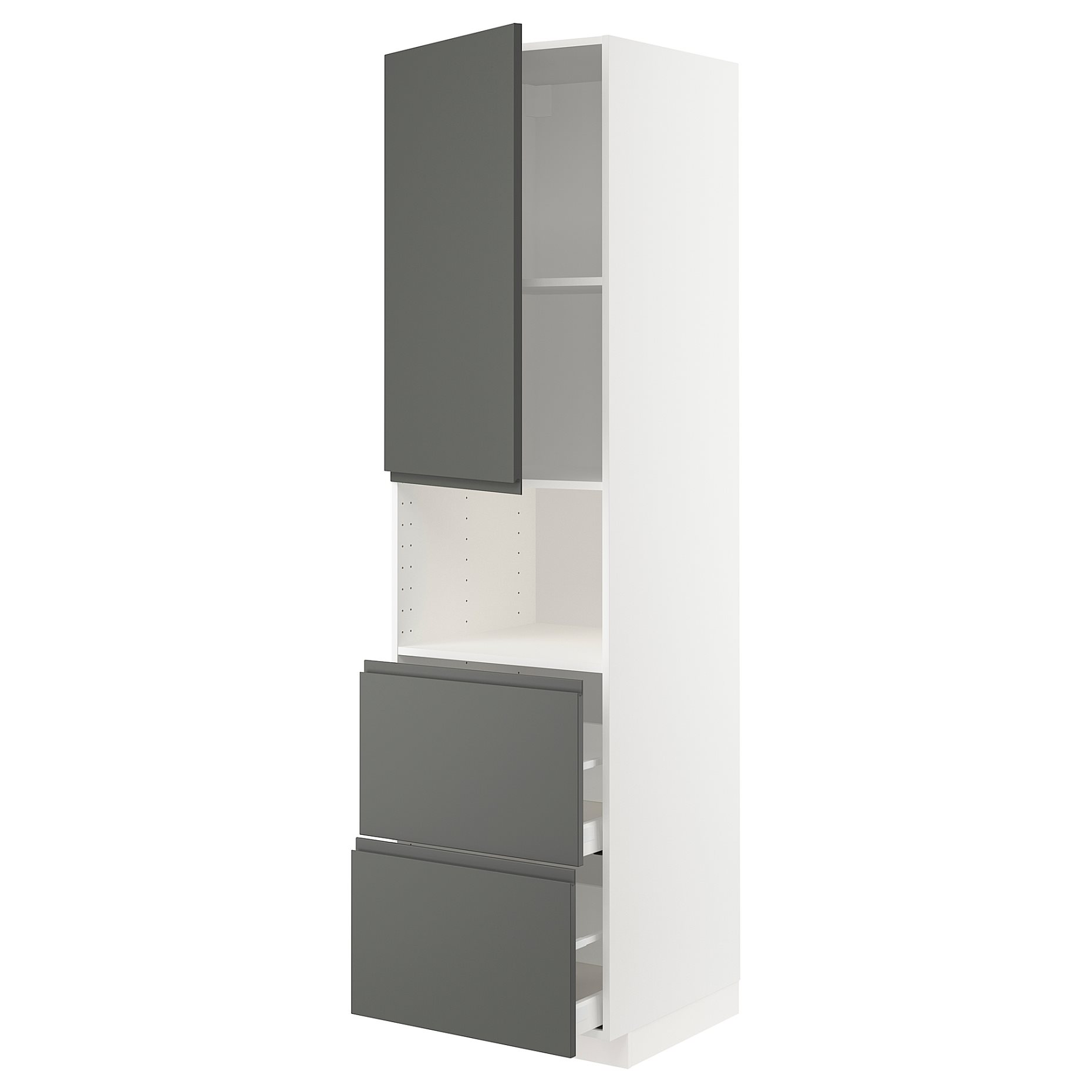 METOD/MAXIMERA, high cabinet for microwave with door/2 drawers, 60x60x220 cm, 694.675.38