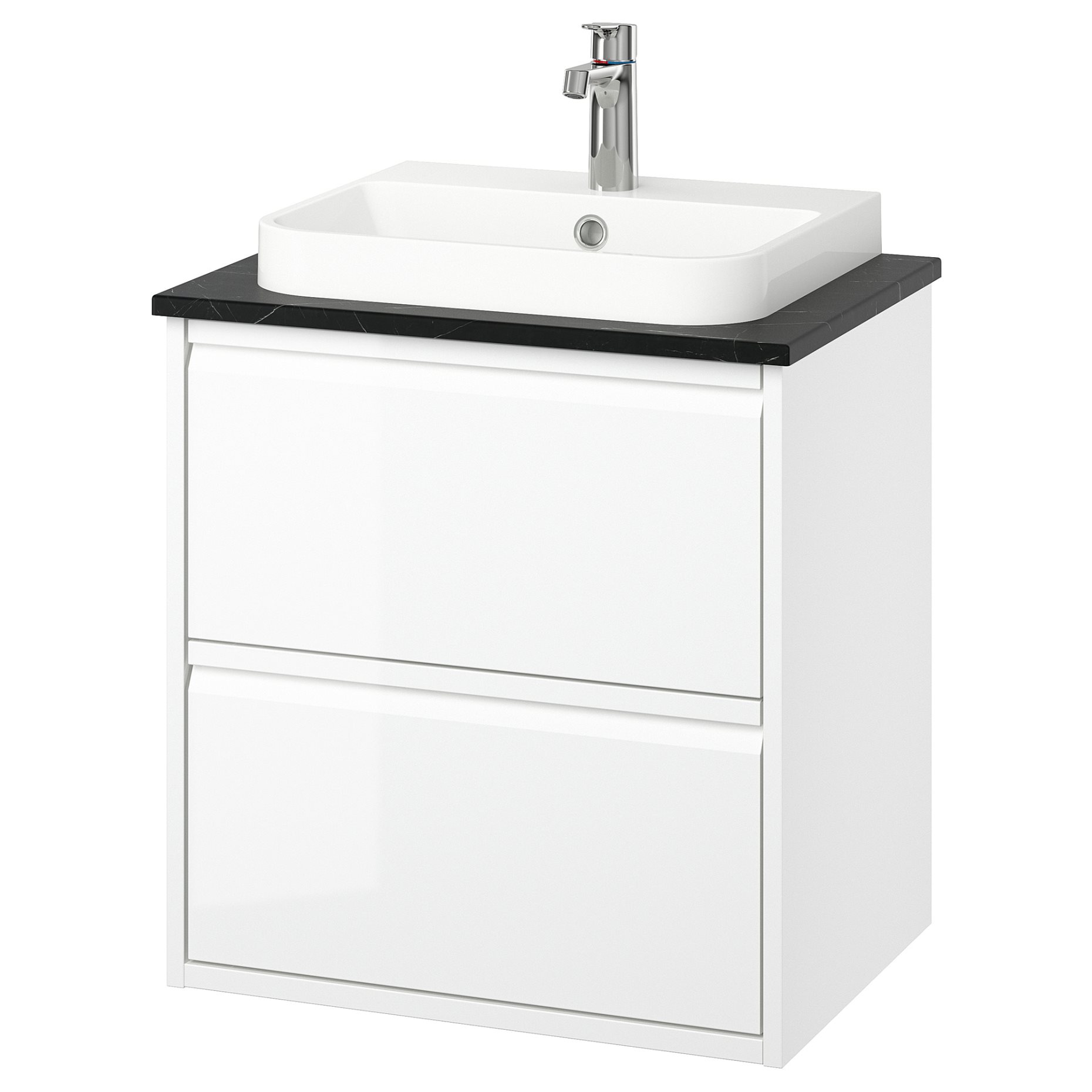 ANGSJON/BACKSJON, wash-stand with drawers/wash-basin/tap/high-gloss, 62x49x71 cm, 695.213.66