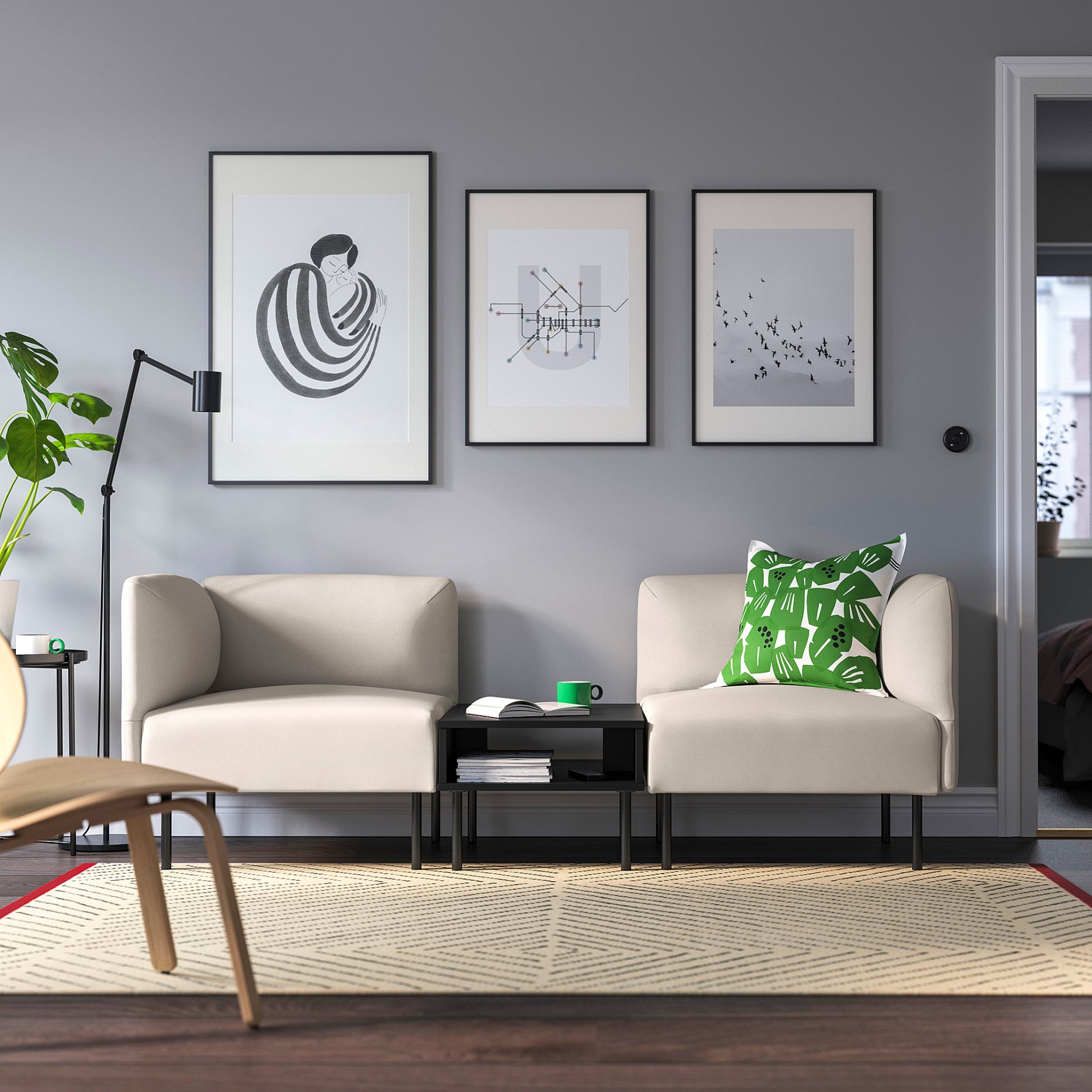 LILLEHEM, 2-seat modular sofa with side table, 695.360.80