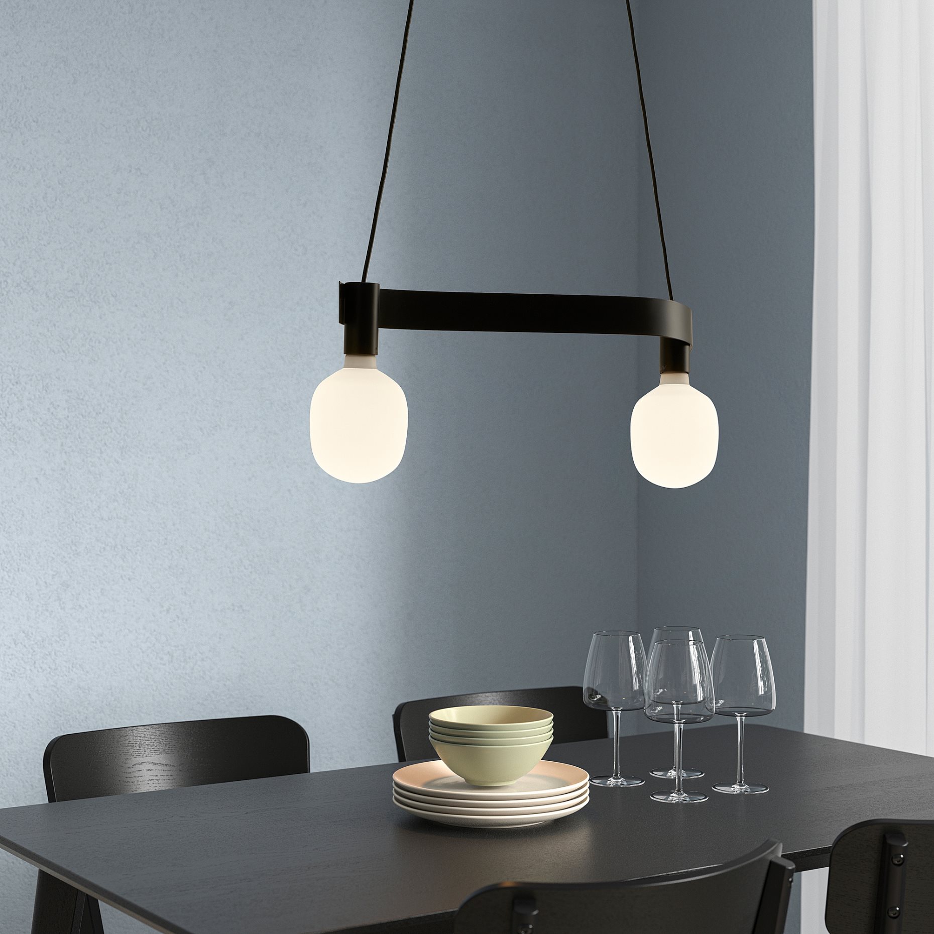 ACKJA/TRÅDFRI, pendant lamp wave shaped with light bulb/smart wireless dimmable, 695.371.26