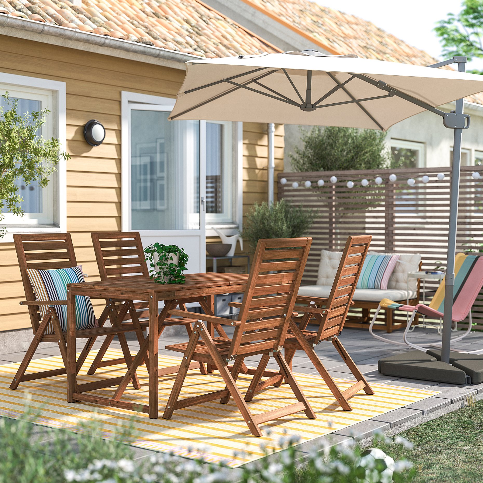 NÄMMARÖ, τραπέζι με 4 καρέκλες με ρυθμιζόμενη πλάτη εξωτερικού χώρου, 140 cm, 695.443.96