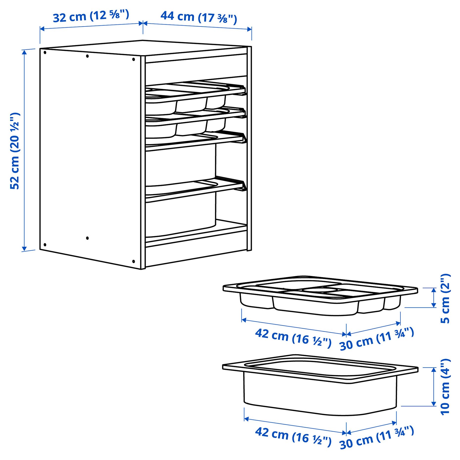 TROFAST, σύνθεση αποθήκευσης με κουτιά/δίσκους, 32x44x52 cm, 695.733.03