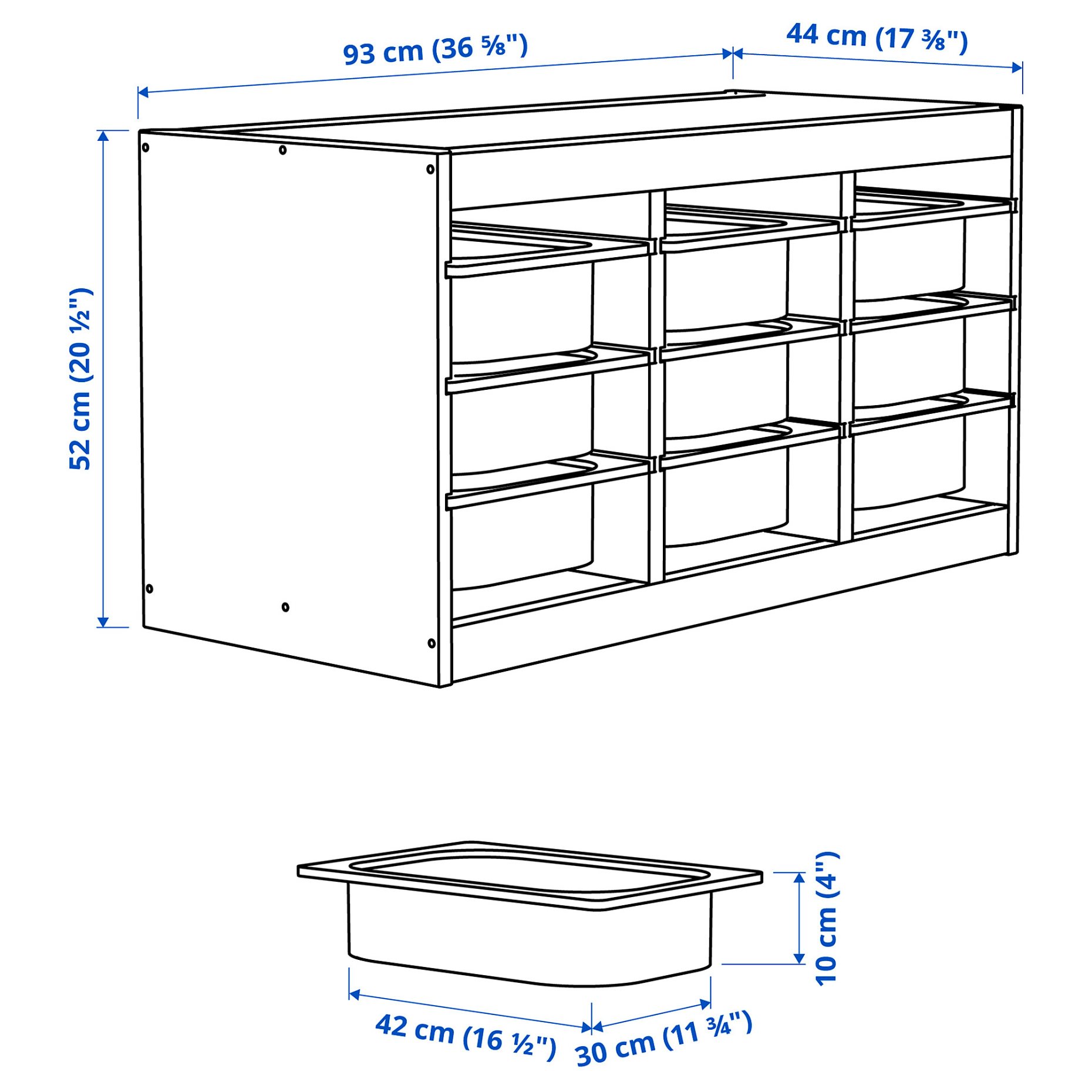 TROFAST, storage combination with boxes, 93x44x52 cm, 695.748.59