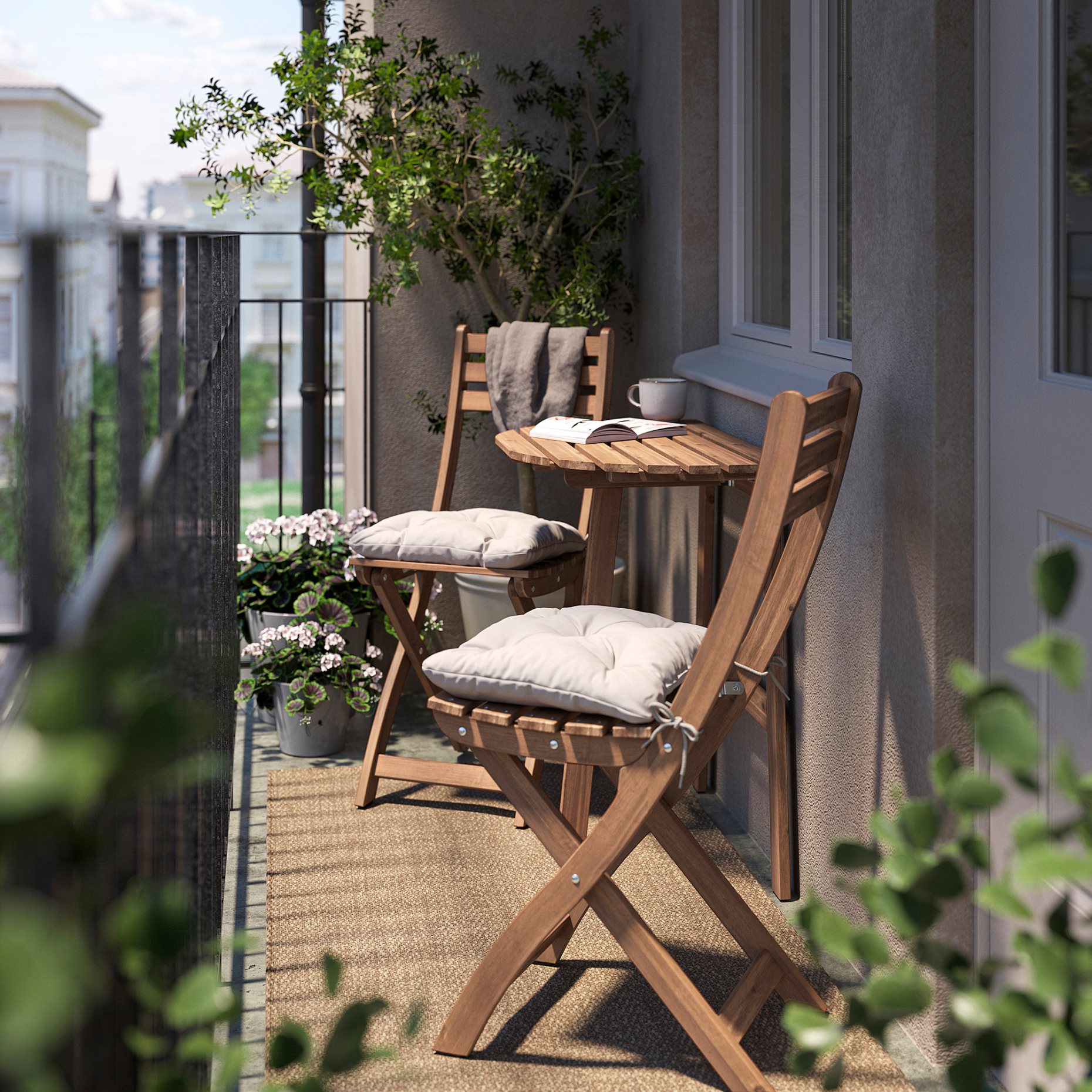 ASKHOLMEN, table for wall and 2 chrairs/foldable/outdoor, 70x44 cm, 695.782.49