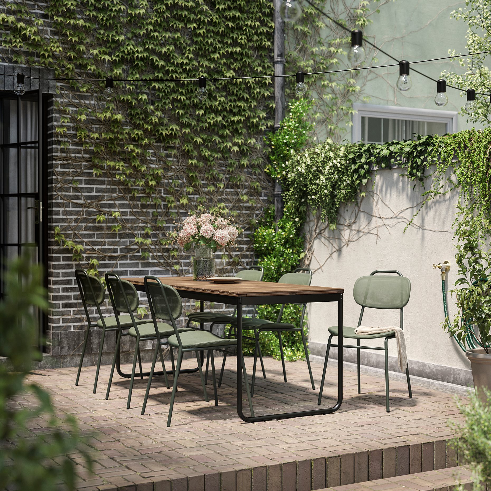 VÄSMAN/ENSHOLM, table extendable and 6 chairs/outdoor, 135/190x74 cm, 695.817.32