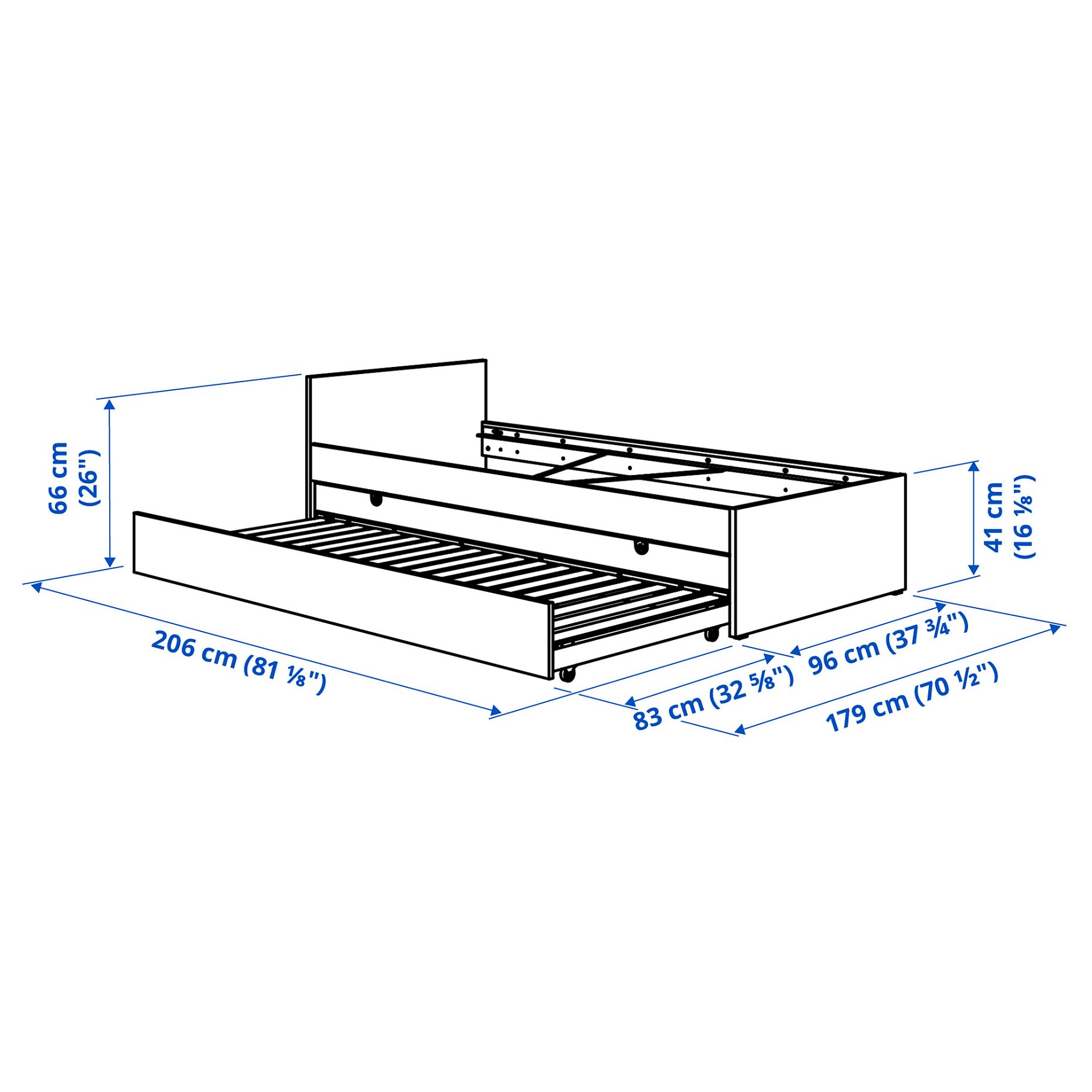 VIHALS, σκελετός κρεβατιού με 1 συρταρωτό κρεβάτι, 90x200 cm, 695.820.34