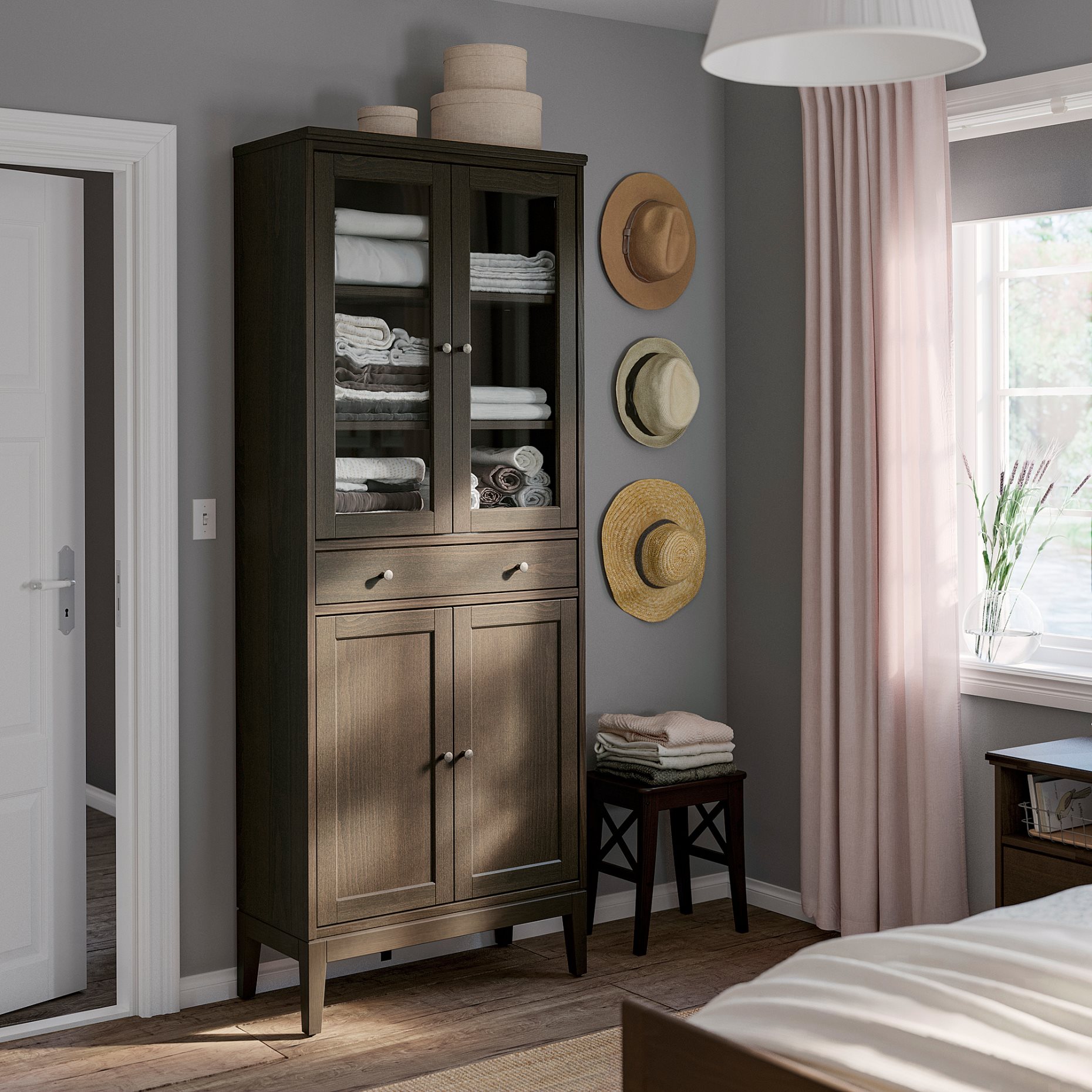 IDANÄS, high cabinet with glass-doors and 1 drawer, 81x39x211 cm, 704.878.37