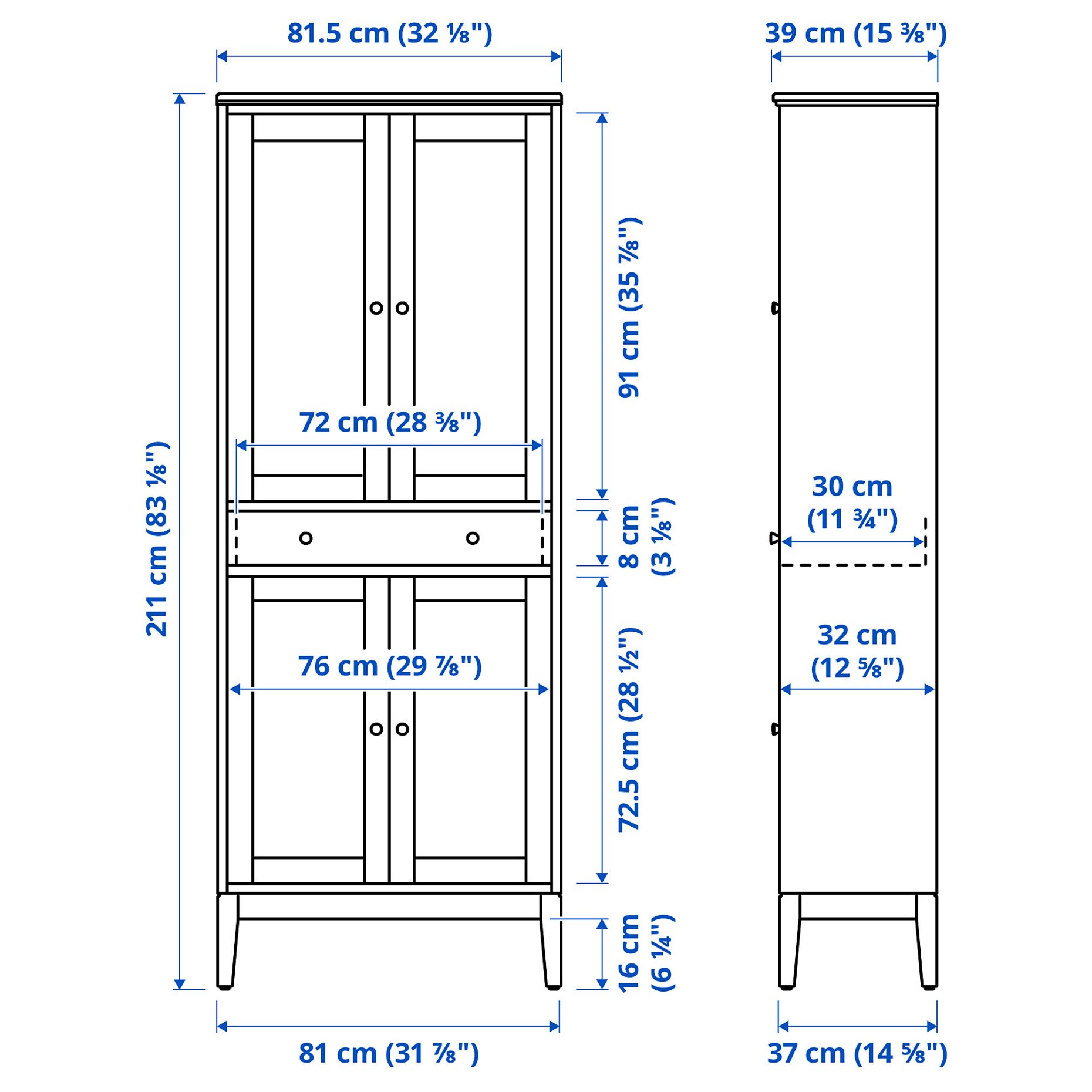 IDANÄS, high cabinet with glass-doors and 1 drawer, 81x39x211 cm, 704.878.37