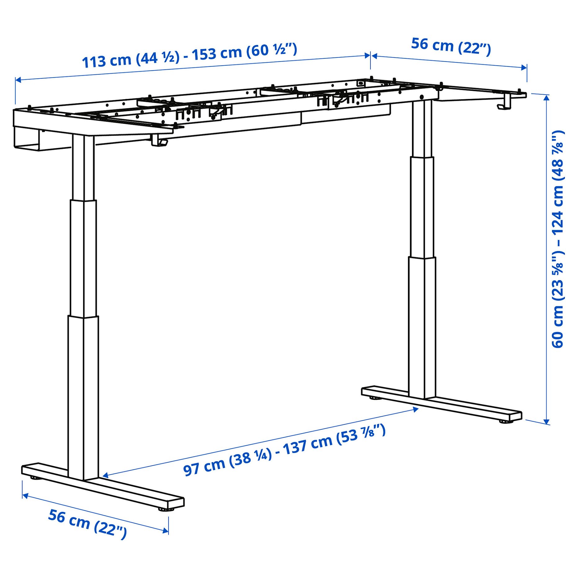 MITTZON, underframe sit/stand for desk/electric, 120/140/160x60 cm, 705.155.95