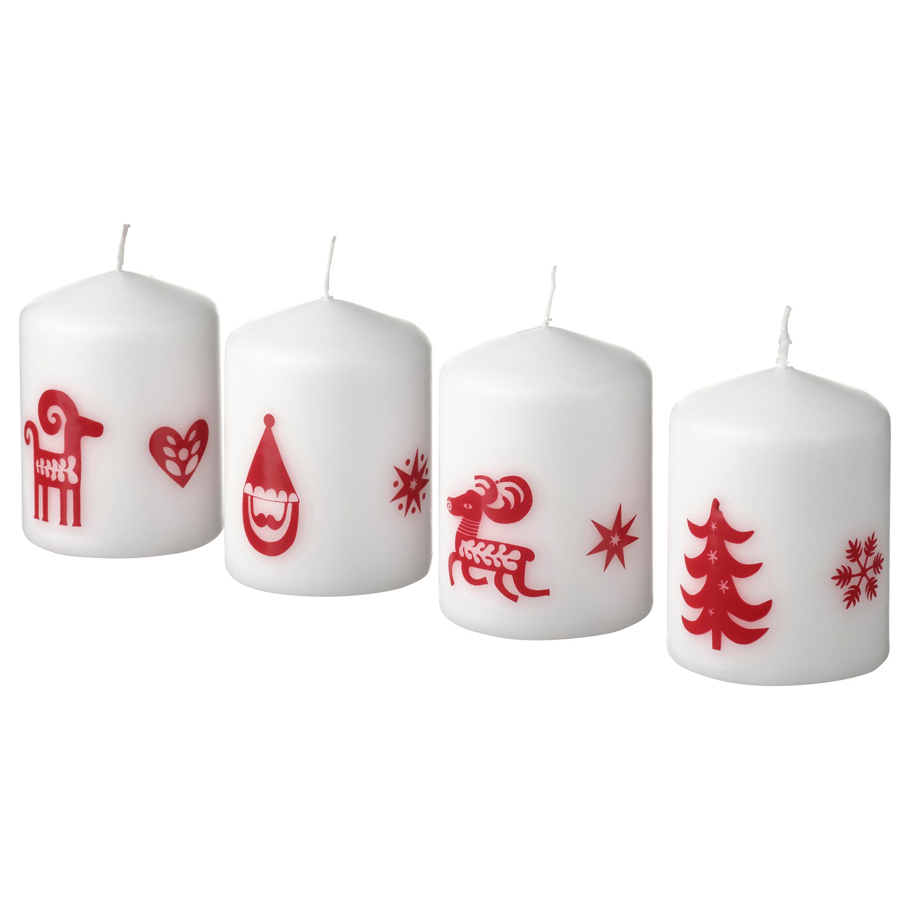 VINTERFINT, unscented pillar candle/Christmas pattern/4 pack, 15 hr, 705.256.98