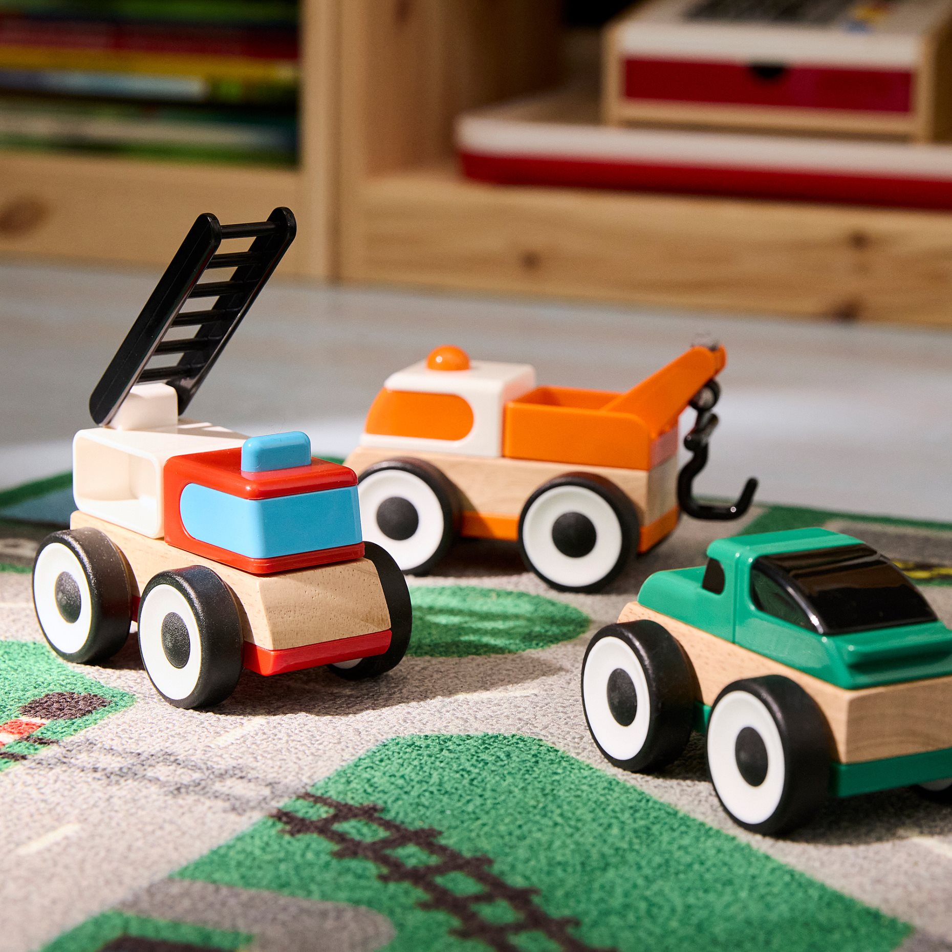 LILLABO, 3-piece vehicle set/fire truck/sports car/tow truck, 705.893.55