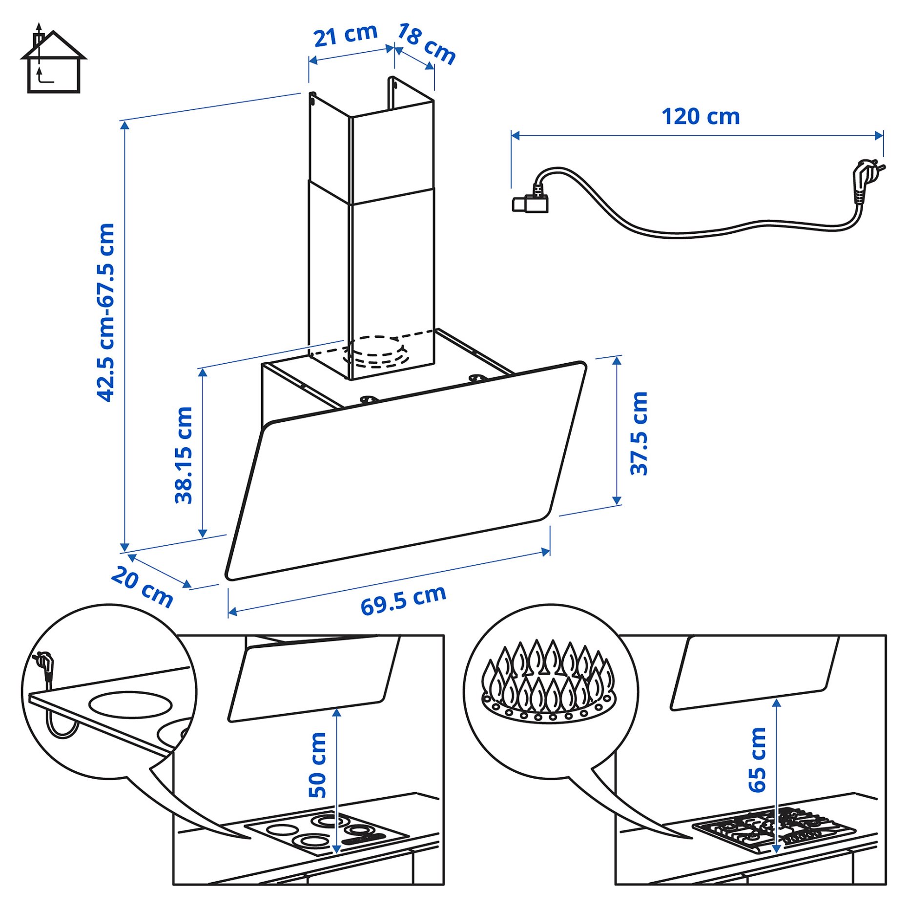 KNUVEBO, απορροφητήρας τοίχου/IKEA 500, 70 cm, 706.156.32