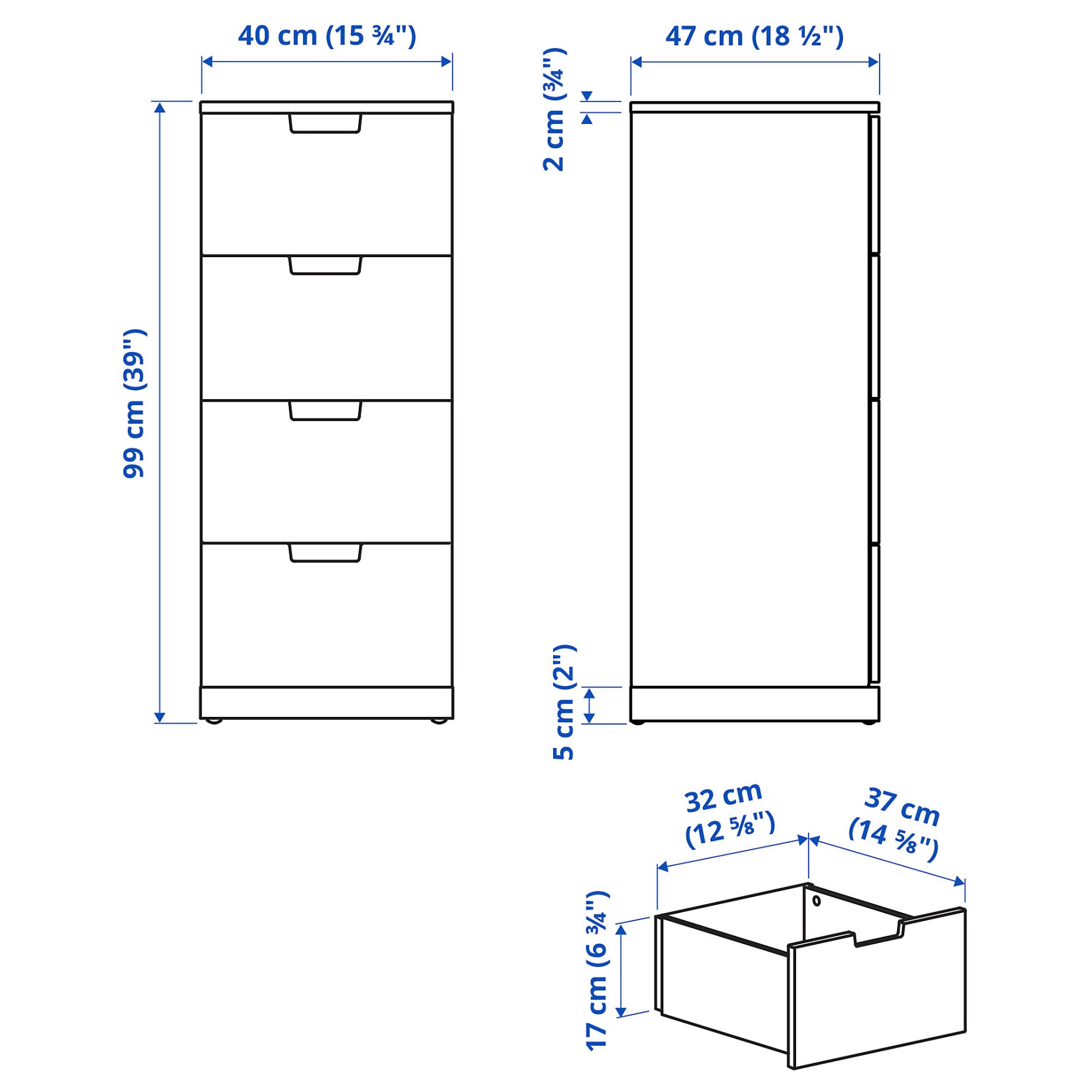 NORDLI, chest of 4 drawers, 40x99 cm, 792.398.43