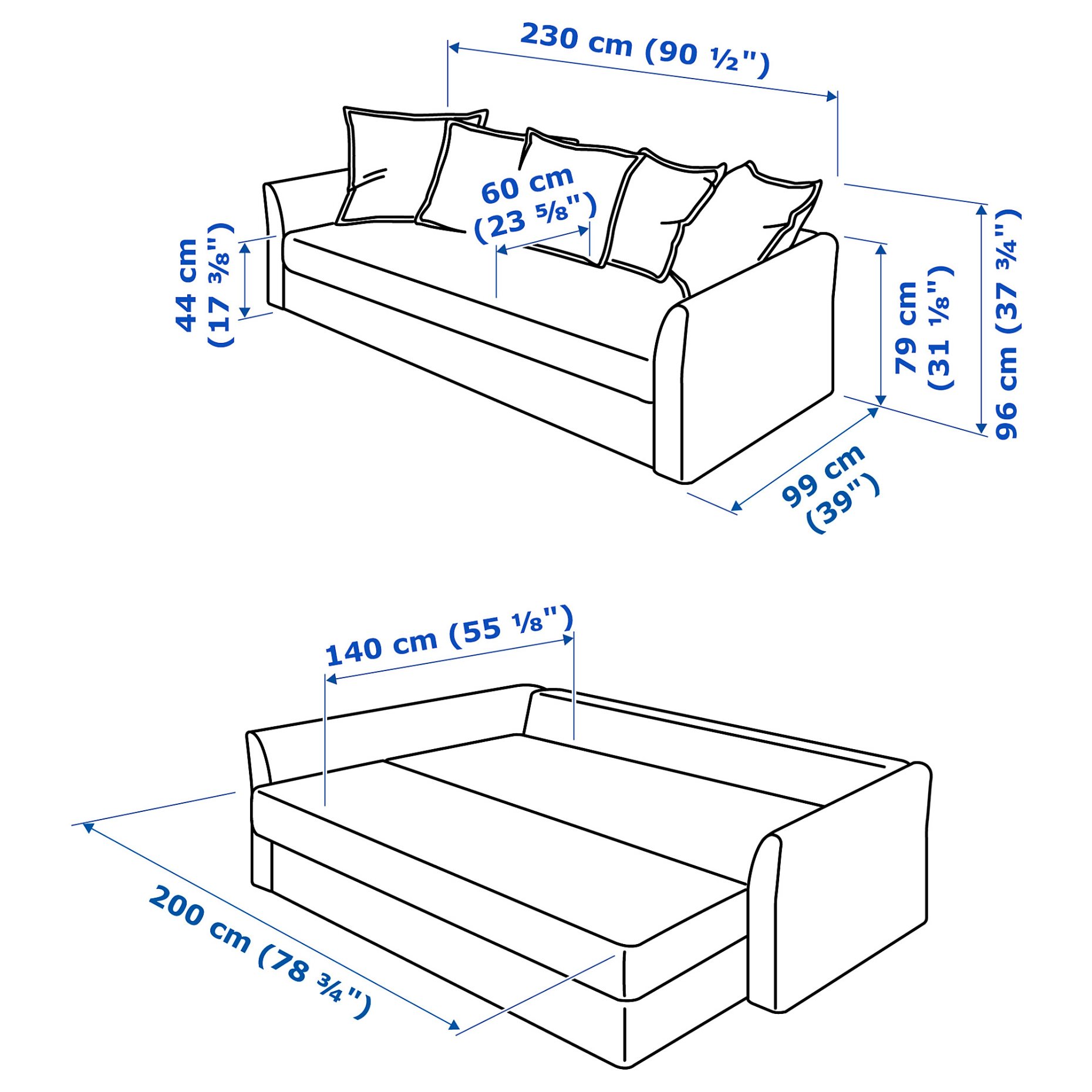HOLMSUND, τριθέσιος καναπές-κρεβάτι, 792.407.66