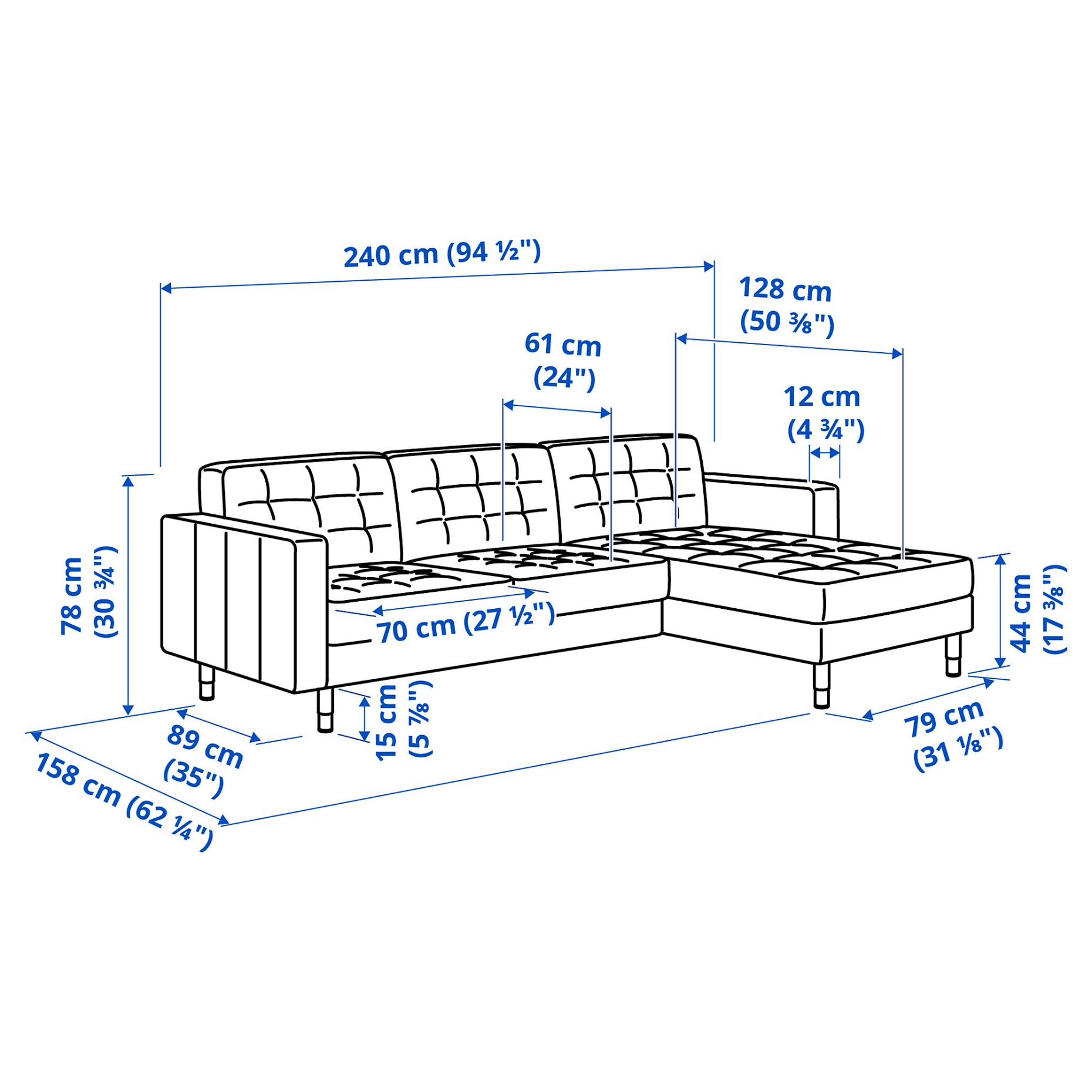 LANDSKRONA, τριθέσιος καναπές με σεζλόνγκ, 792.726.82