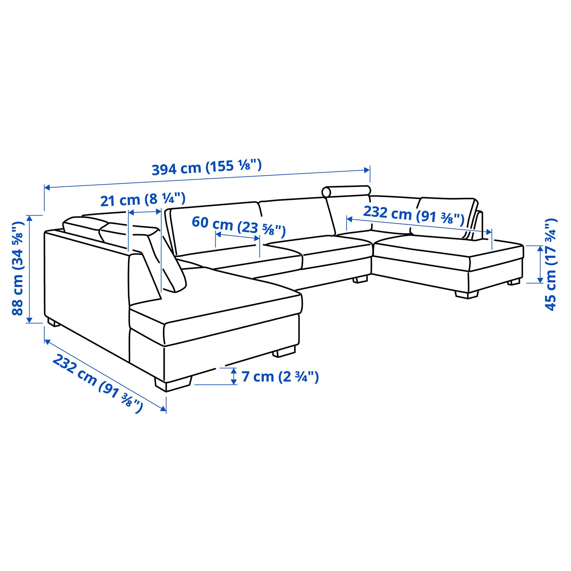 SÖRVALLEN, U-shaped sofa 5-seat with open ends, 793.147.95