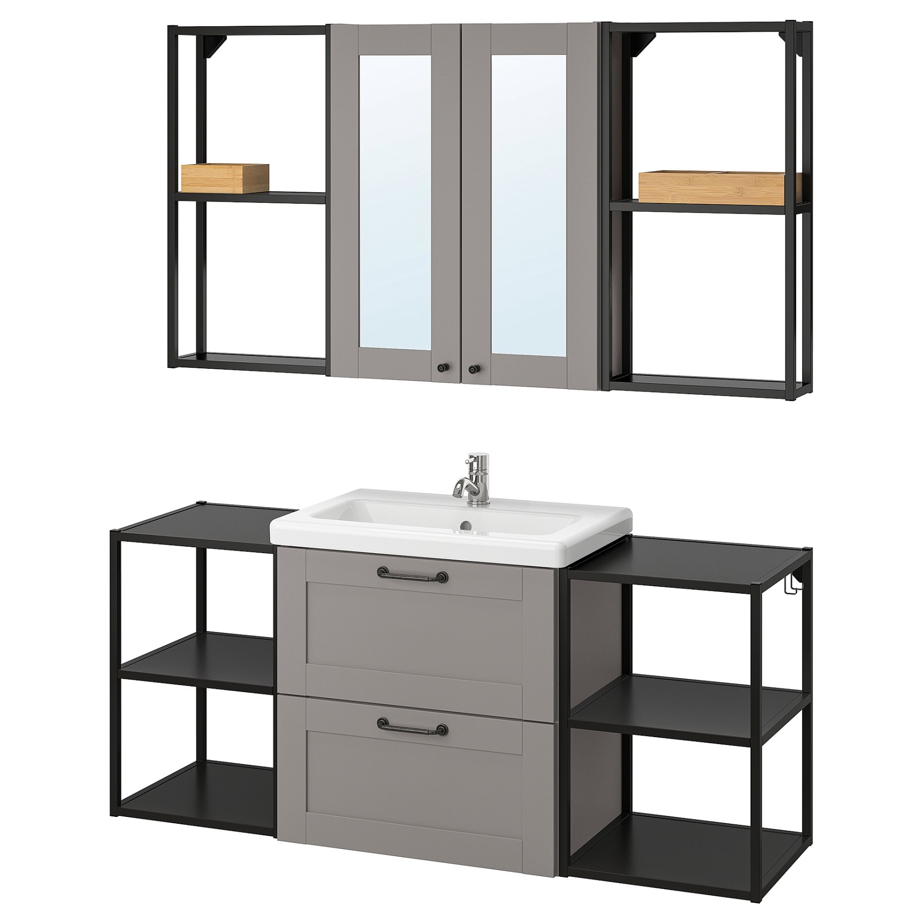 ENHET/TVALLEN, bathroom furniture set of 18, 140x43x65 cm, 794.799.70