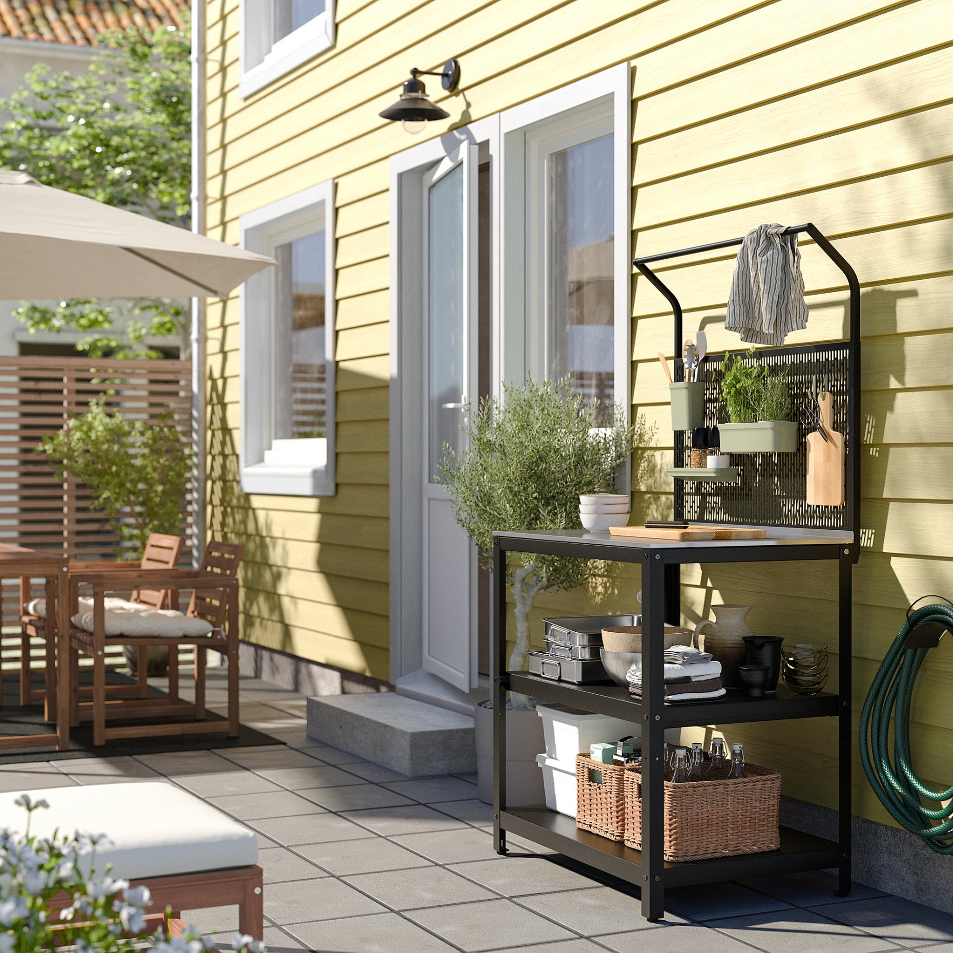 GRILLSKÄR, kitchen island with back panel/outdoor, 86x61x176 cm, 794.952.44