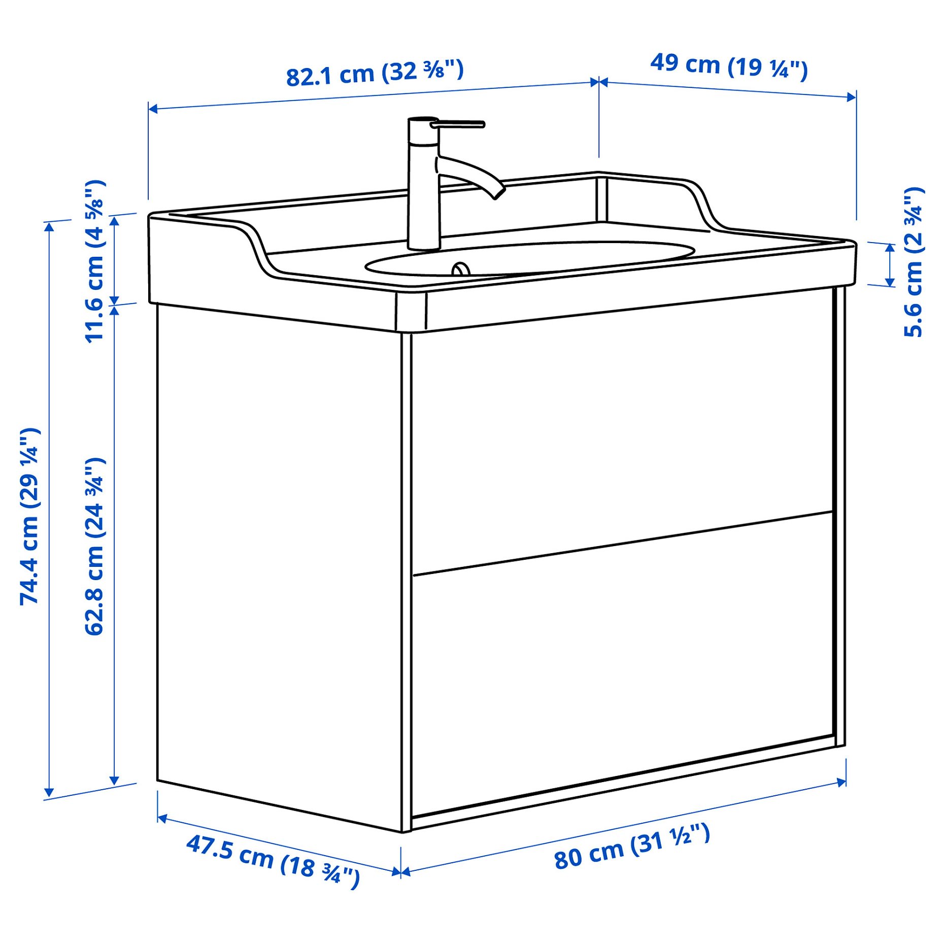 TANNFORSEN/RUTSJON, wash-stand with drawers/wash-basin/tap, 82x49x74 cm, 795.211.39