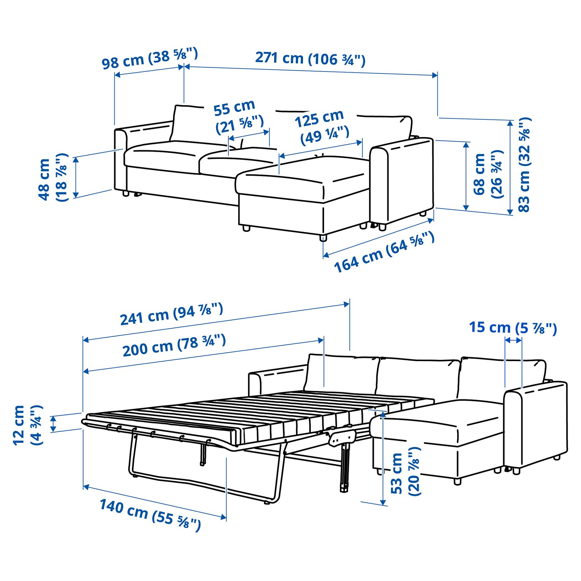 VIMLE, 3-seat sofa-bed with chaise longue, 795.452.82