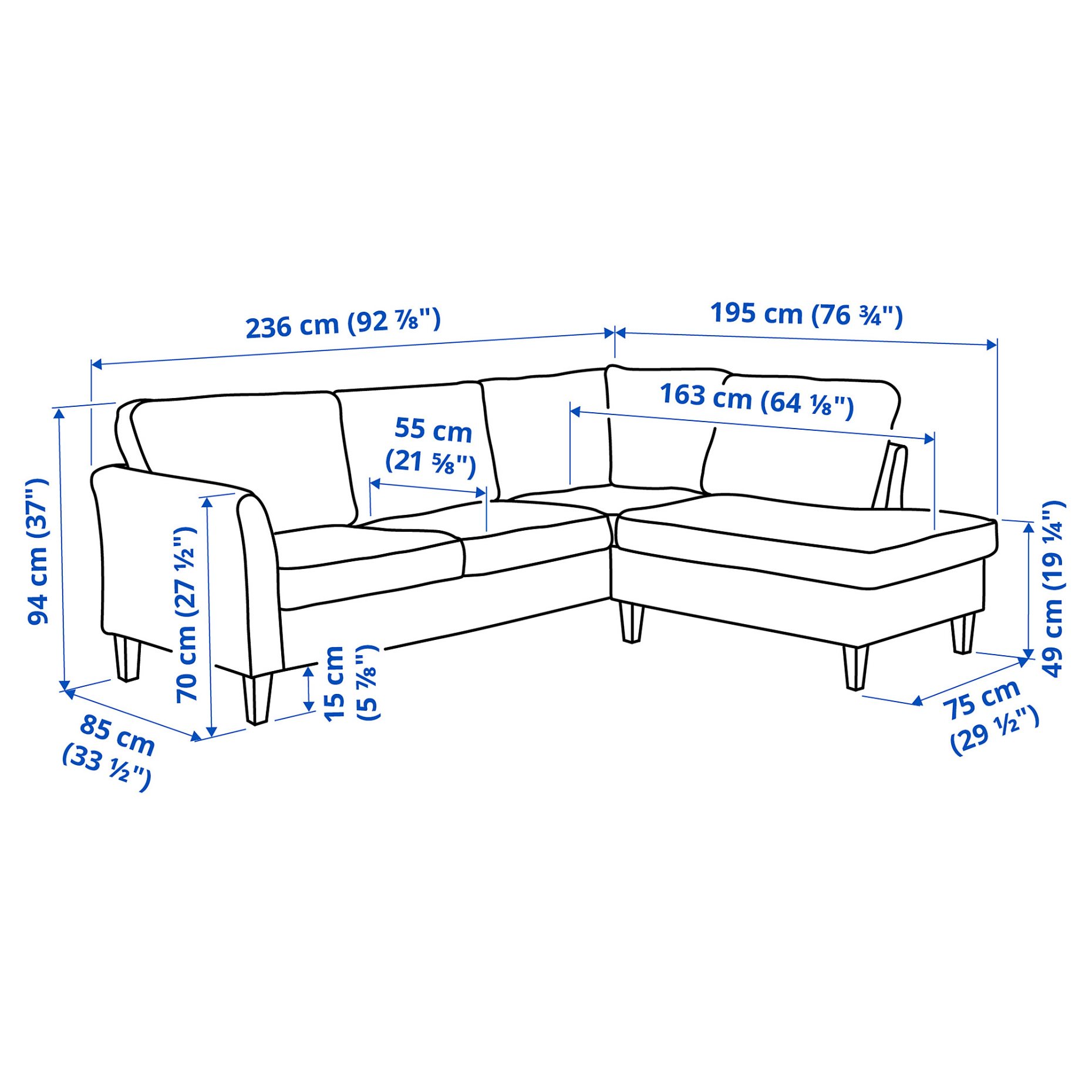 EKHOLMA, corner sofa, 4-seat with open end, 795.629.74