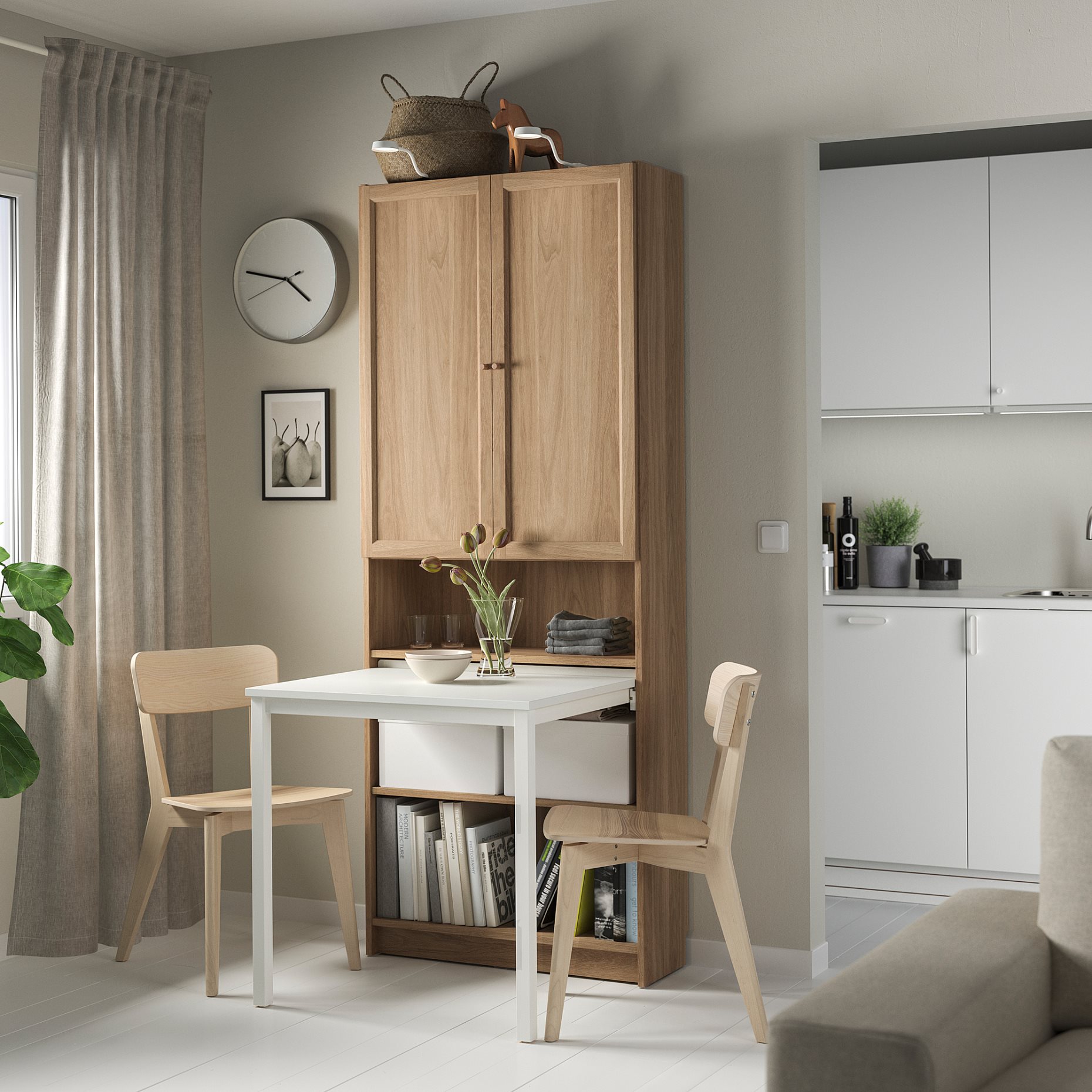 BILLY/OXBERG, βιβλιοθήκη με γραφείο, 80x202 cm, 795.639.40