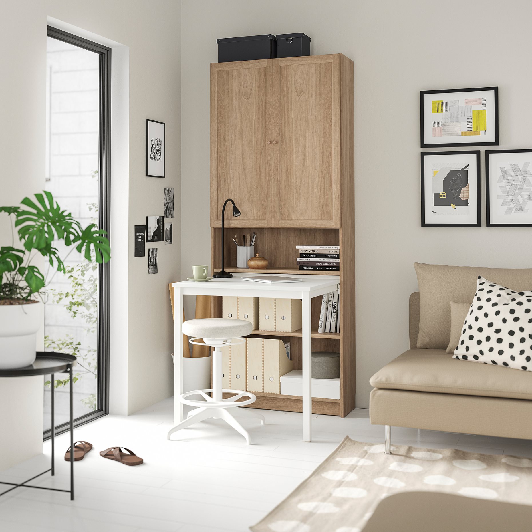 BILLY/OXBERG, βιβλιοθήκη με γραφείο, 80x202 cm, 795.639.40