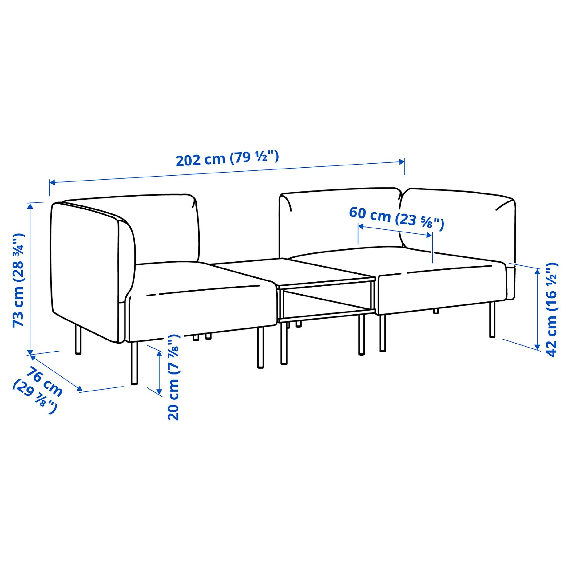 LILLEHEM, 2-seat modular sofa with side table, 795.697.44