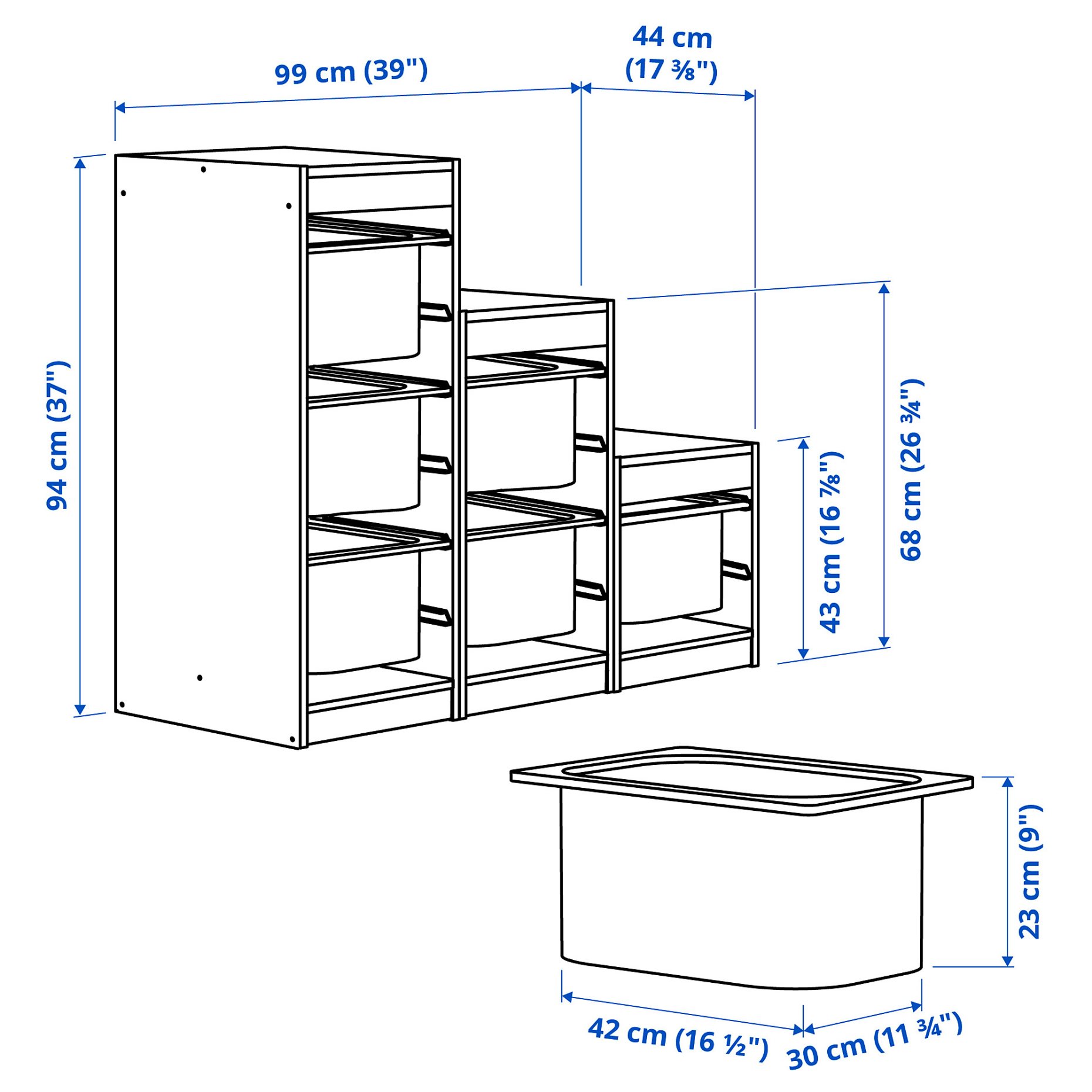 TROFAST, storage combination with boxes, 99x44x94 cm, 795.733.26