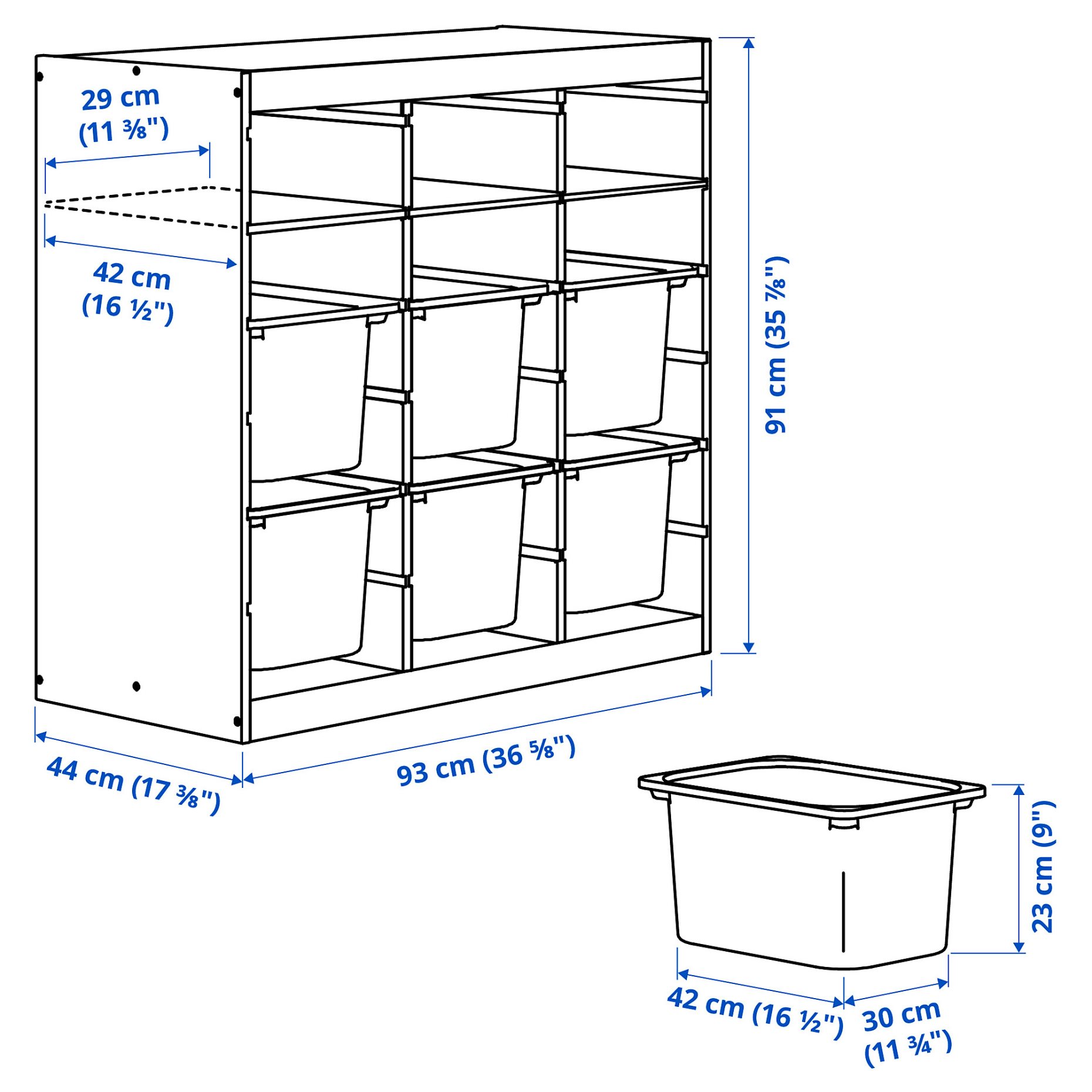 TROFAST, σύνθεση αποθήκευσης διαχωριστικό δωματίου με ράφια και κουτιά , 93x44x91 cm, 796.125.68