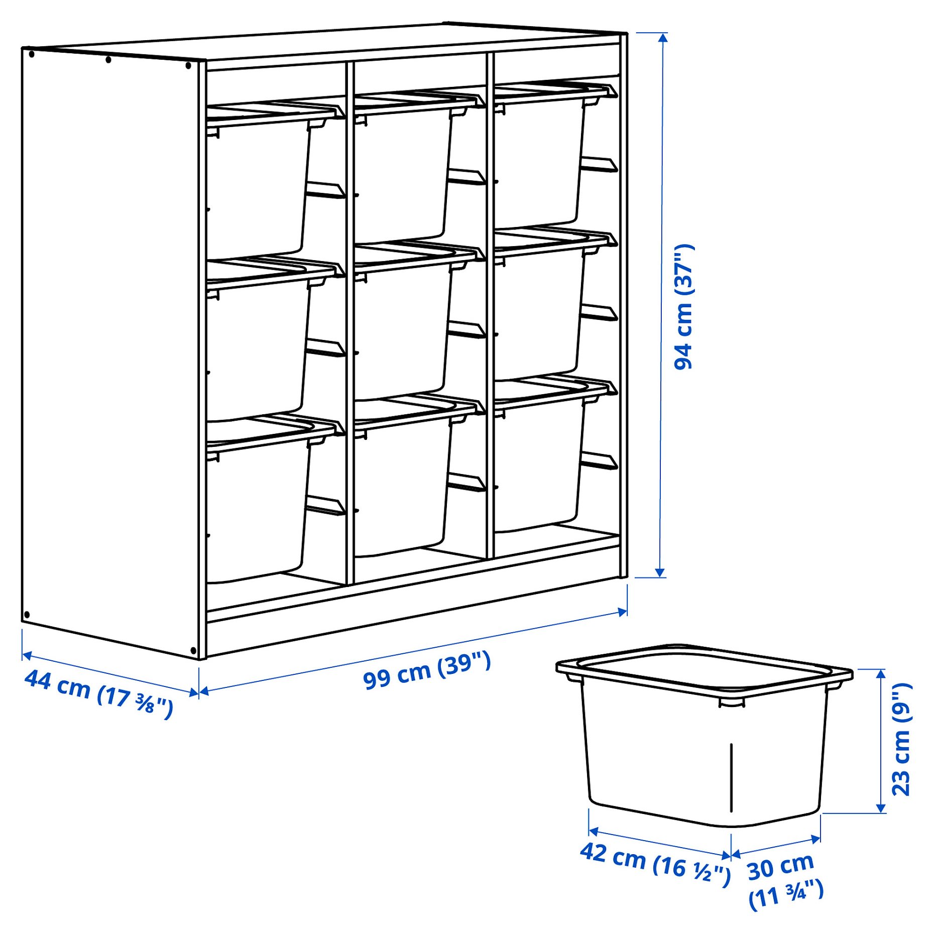 TROFAST, storage combination room divider with boxes, 99x44x94 cm, 796.126.91