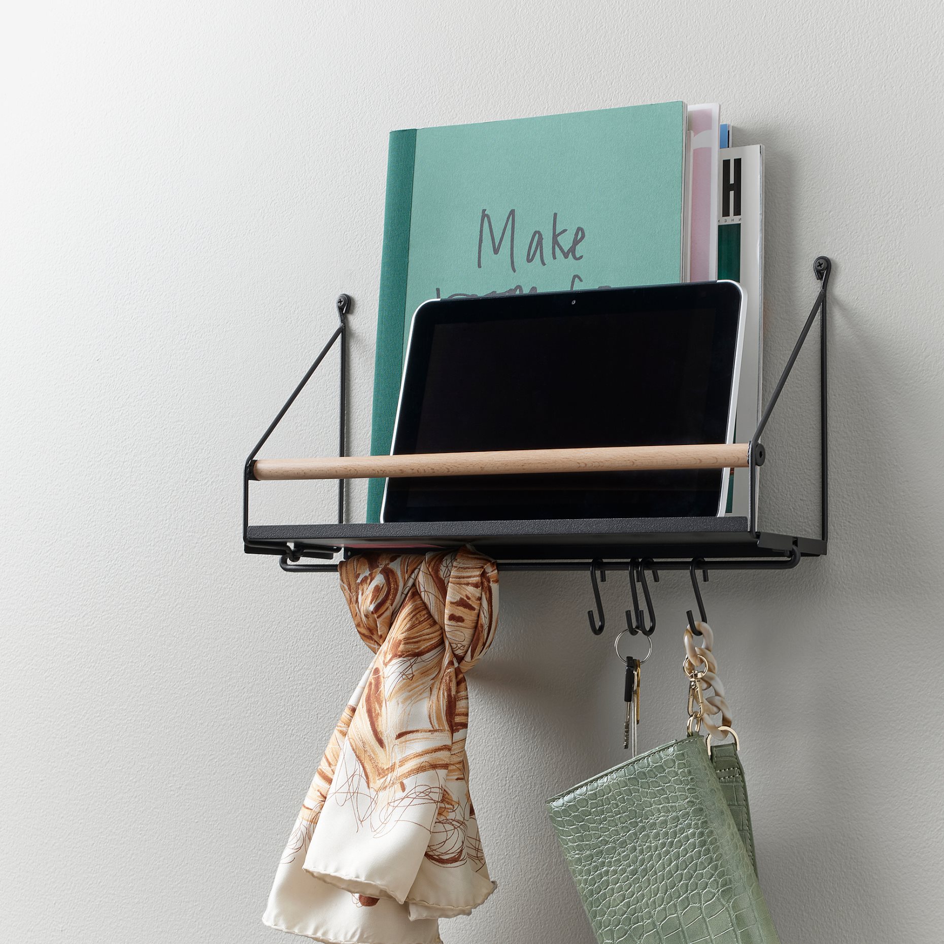 ÅKERBRUK, wall organiser with hooks, 42x12x26 cm, 805.540.77